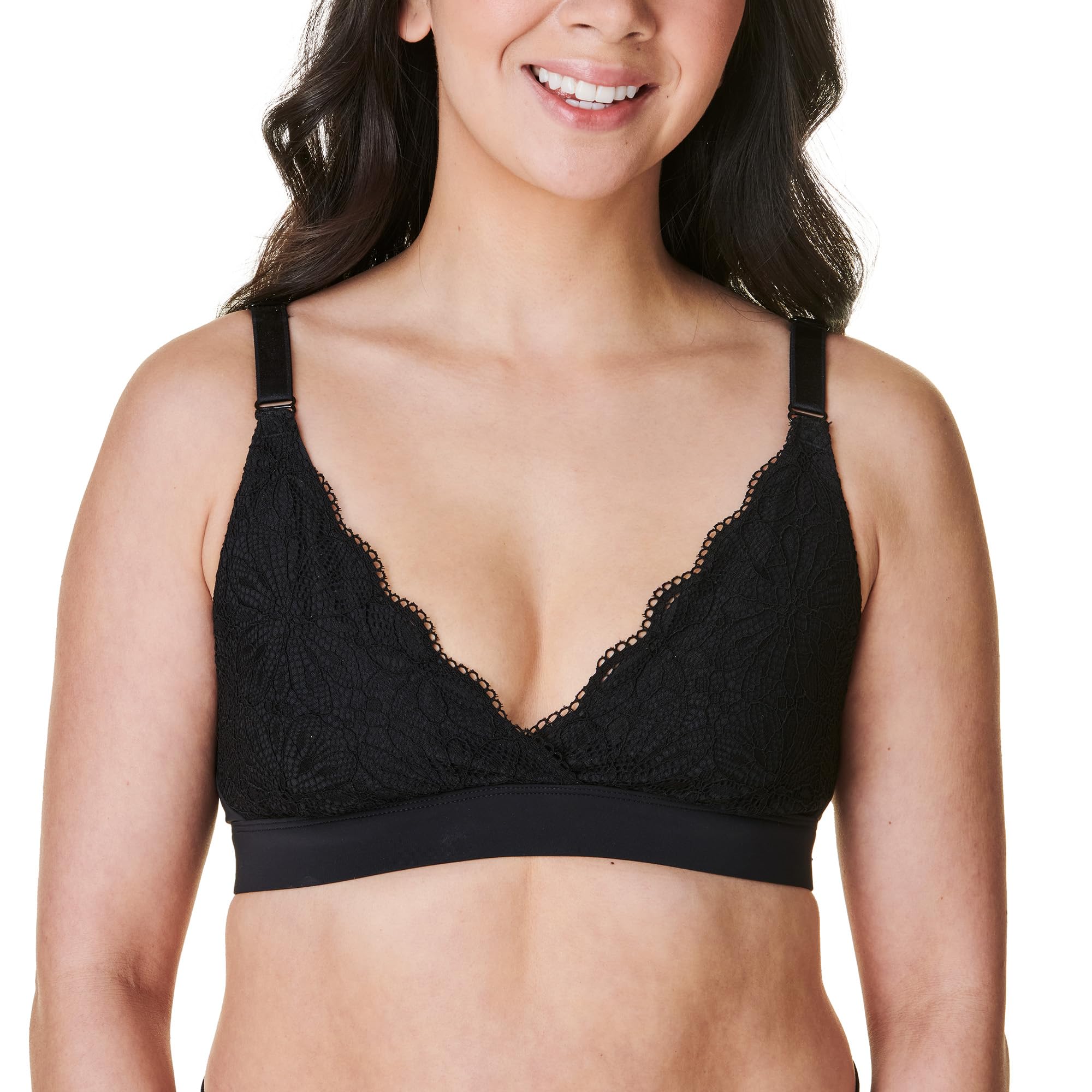 Bravado Designs Women's Ballet Nursing Bra for Breastfeeding Wireless Sleep Maternity Bra, Black - Lace, Large