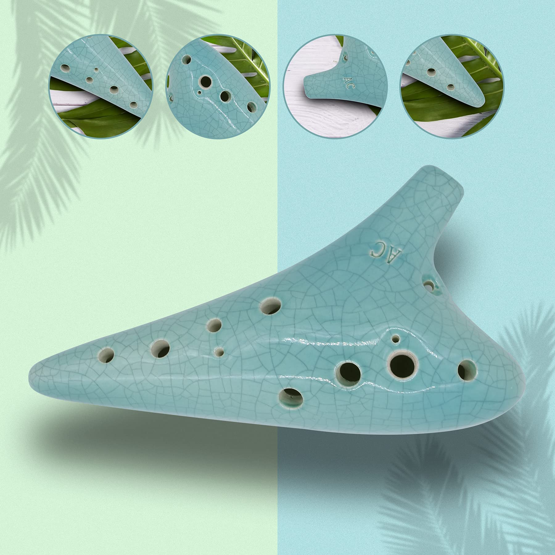 Legend of Zelda ocarina Do alto de 12 agujeros, diseño de patrón agrietado, con libro de texto y bolsa protectora, perfecta para principiantes y actuaciones profesionales (cian agrietado)