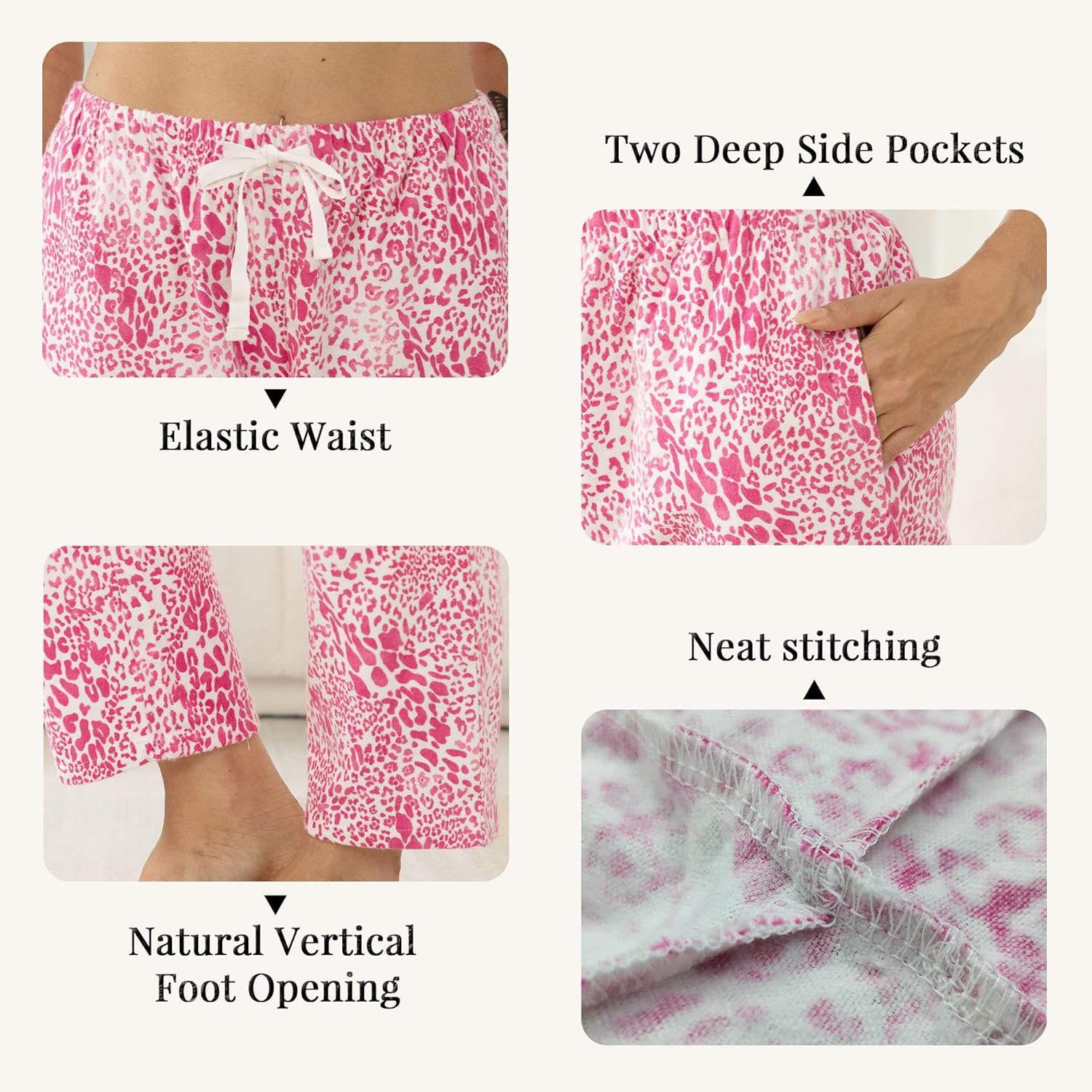 U2SKIIN Womens Flannel 100% Cotton Pajama Pants Lightweight Sleepwear Cute Pj Bottoms with Pockets Printed - Image 3