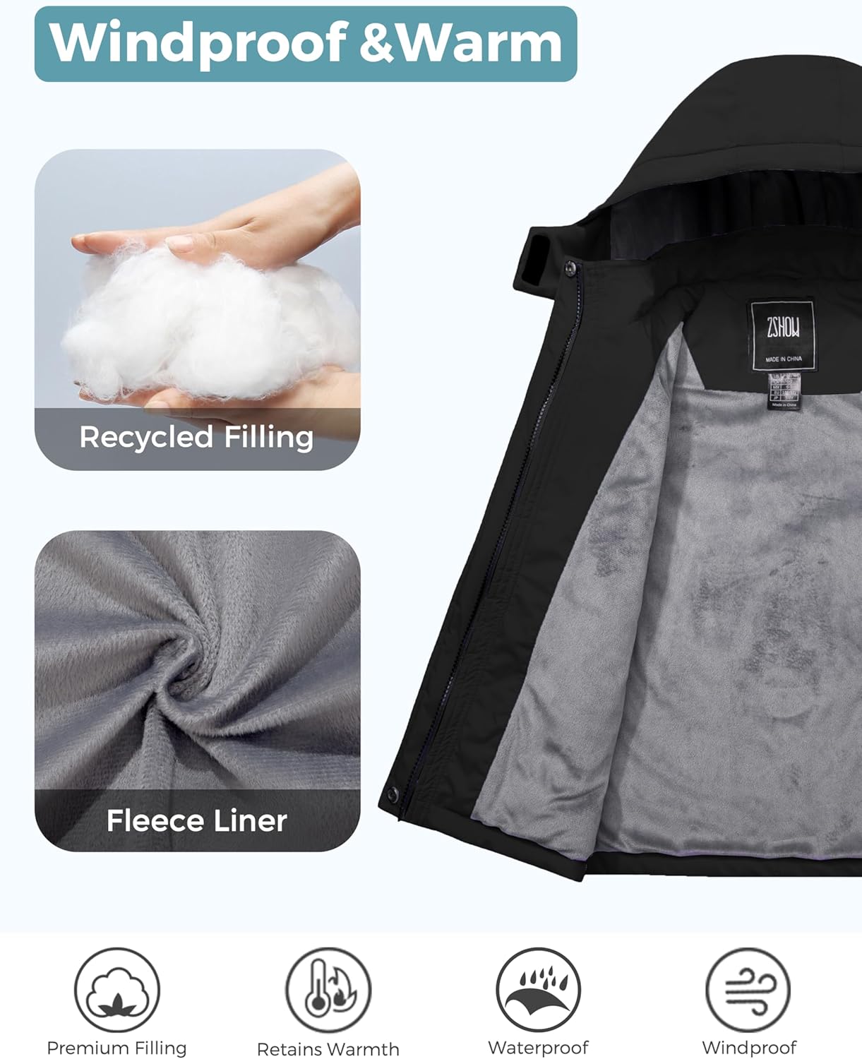 ZSHOW Girls' Waterproof Ski Jacket Warm Winter Coat Thicken Quilted Fleece Lined Parka - Image 4