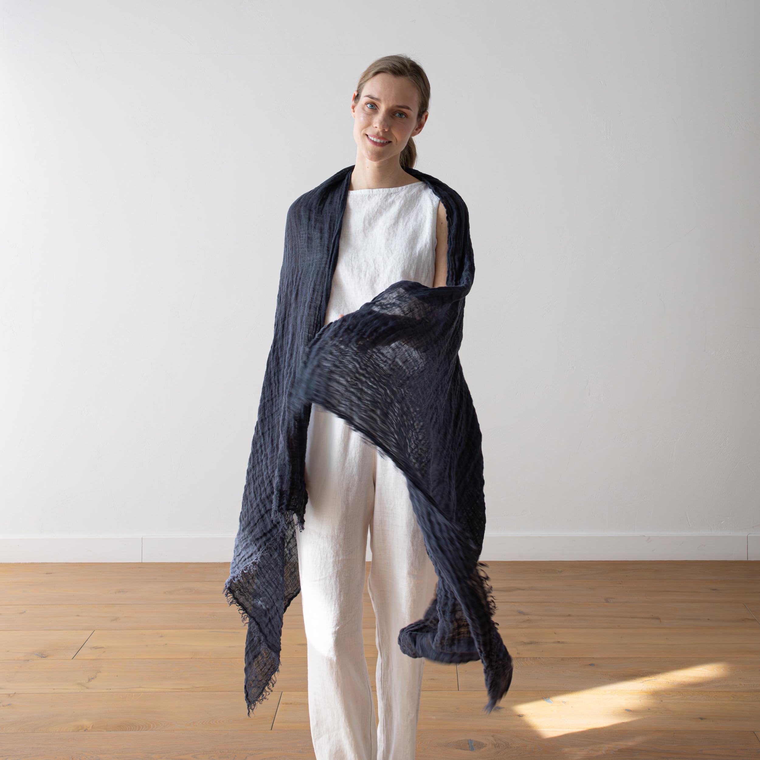 LinenMe - 100% Leinen Sommerschlal 100 x 200 cm Garza Fringe - Leichter Schal Herren Damen Unisex - Leinen Sommer Schal mit Fransen - Geeignet als Stola oder Leichter Überwurf - Pflegeleicht