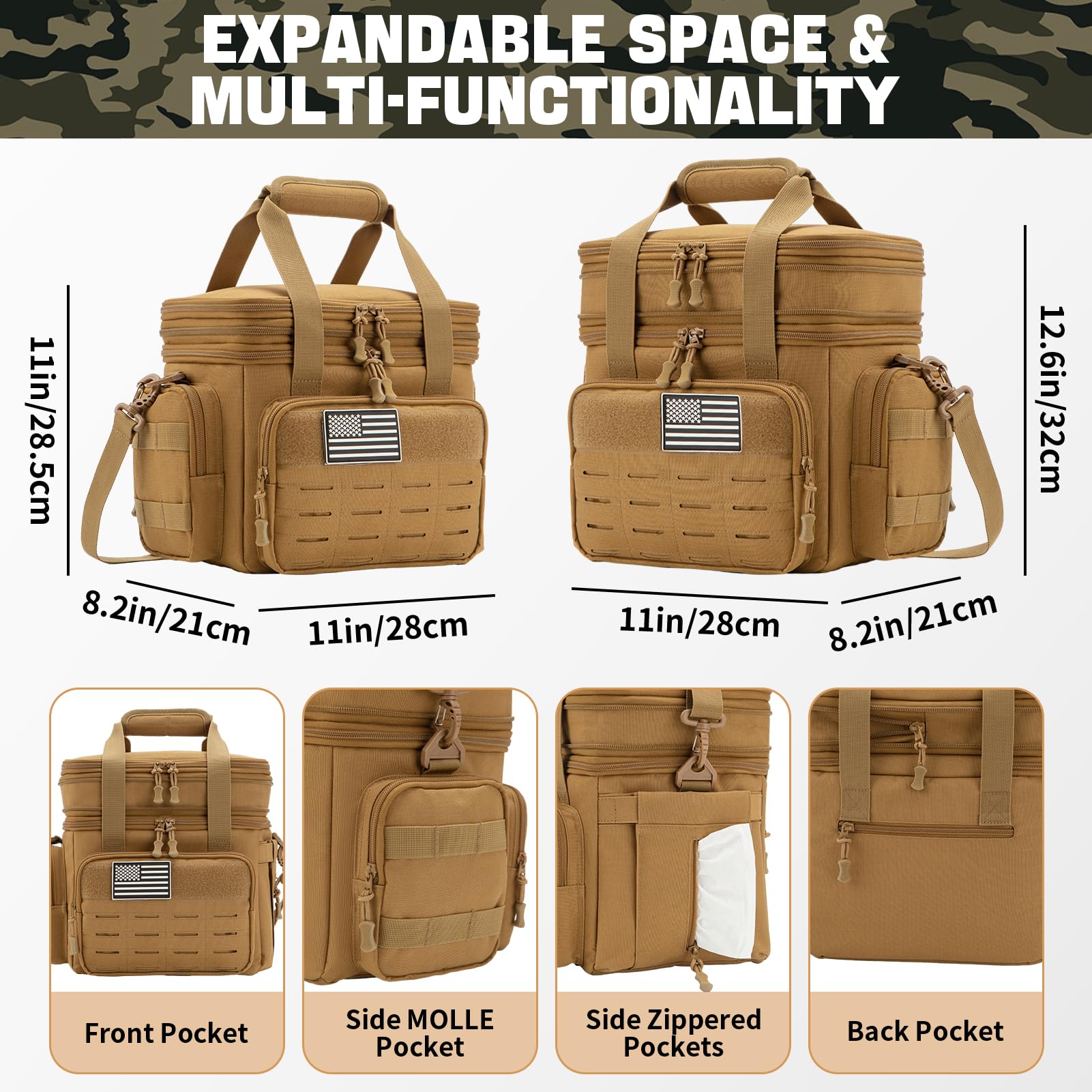QT&QY Taktyczny Termo Lunch Box 18L dla Mężczyzn – Rozsuwana Wojskowa Torba Chłodząca, Szczelny Pojemnik z Systemem MOLLE do Pracy, Campingu i Picnic