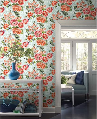 Miniatura 1 de RoomMates Waverly RMK11854RL Zen Garden - Papel tapiz autoadhesivo (18 pulgadas x 18.86 pies), fácil aplicación, sin residuos pegajosos, azul y rosa