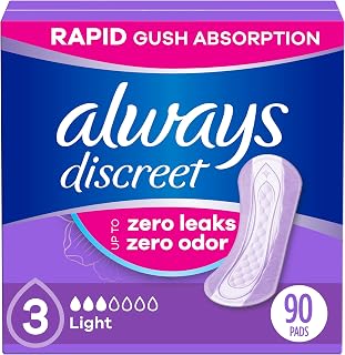Always Discreet Incontinence Pads for Women - Light Absorbency, Regular Length, Postpartum Bladder Leak Protection, 90 Count (3x30)