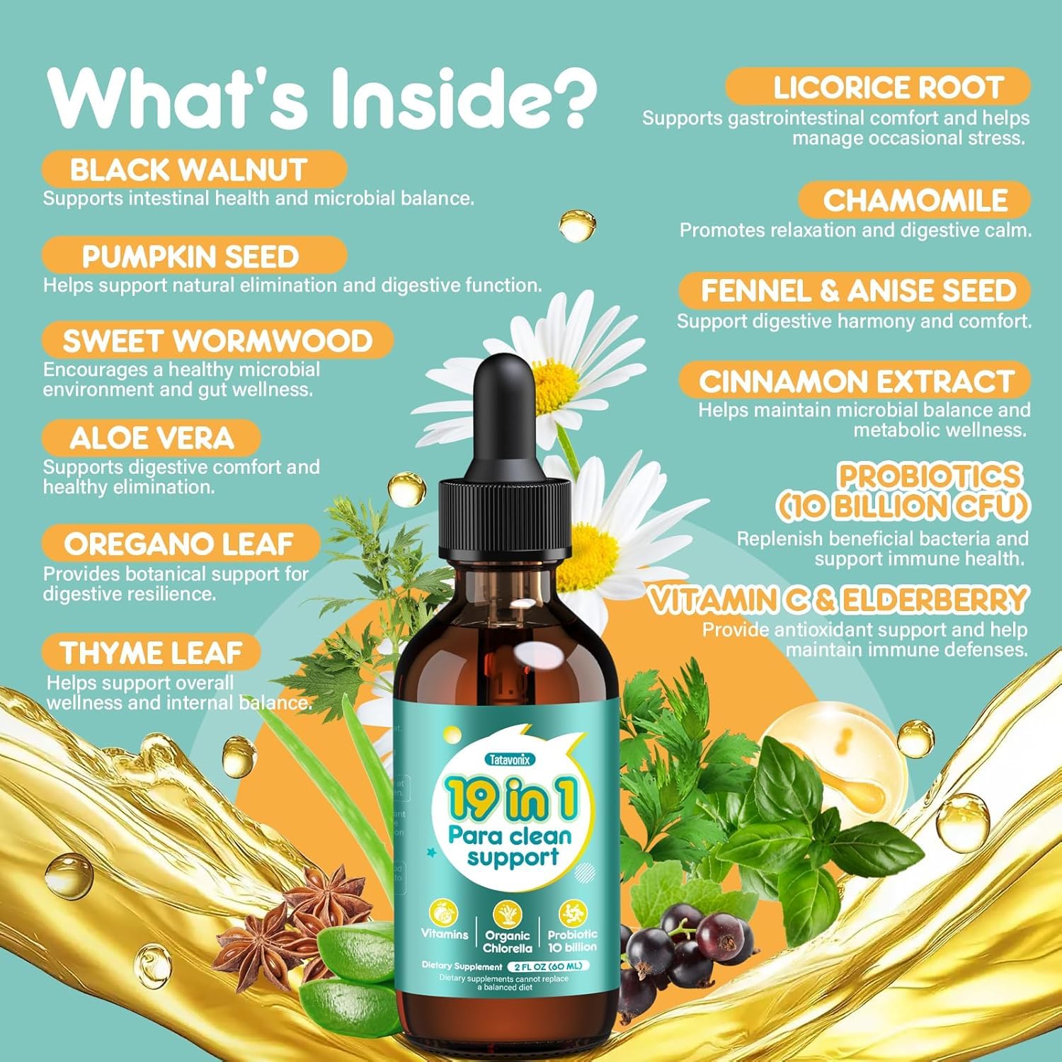 19 in 1 Parasite Cleanse for Humans, Wormwood Black Walnut Clove, 2 fl oz — Amazon image 3