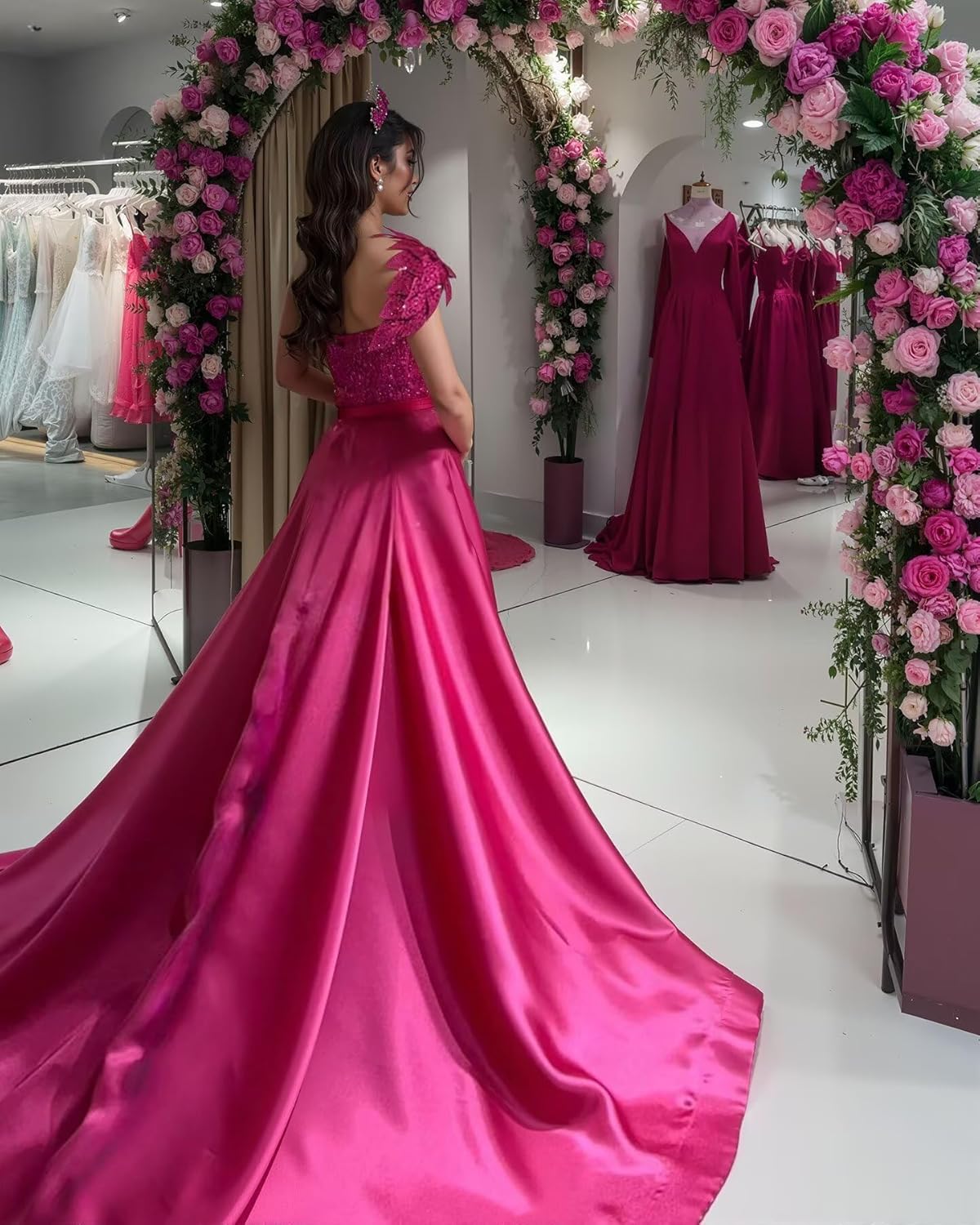 Sequins Leaf Off Shoulder Ball Gowns Satin Prom Dresses for Women Formal Sweetheart Mermaid Evening Dress Slit - Image 3