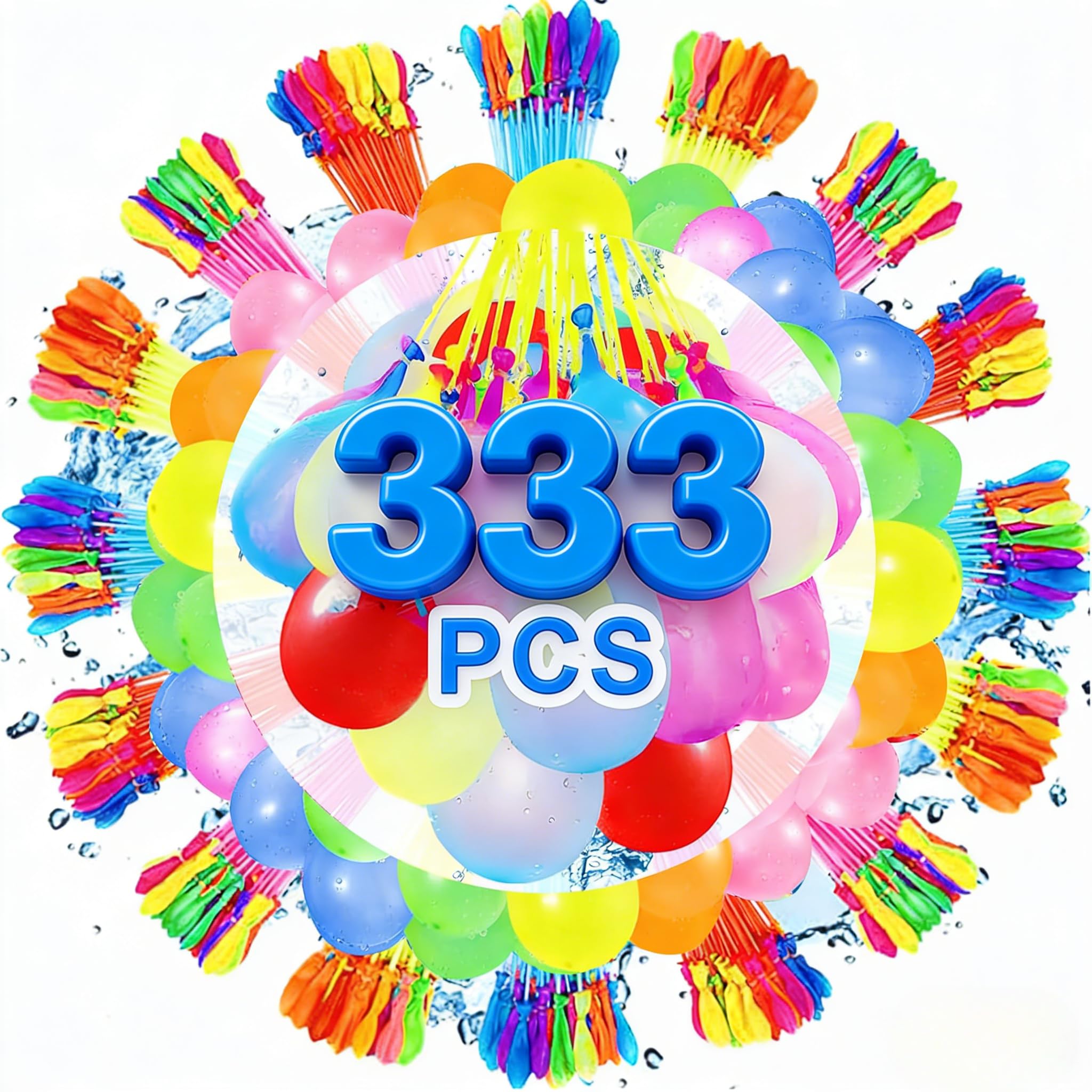 Eclare 333 Stück Wasserbomben Selbstschließend, Bunt Gemischt, 60 Sekunden Schnellfüller Wasserballons Set, Wiederverwendbar Wasserspielzeug für Kinder und Erwachsene, Outdoor Sommer Poolparty