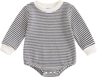 VISGOGO Unisex Baby Boy Girl Romper Waffle Newborn Infant Onesie Clothes Long Sleeve Bubble Oversized Romper Bodysuit Top