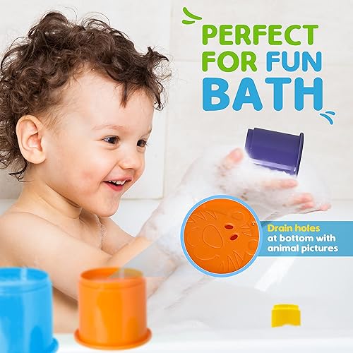 Miniatura 4 de Arco Iris Stacking  Nesting tazas Baby Set de construcción 10piezas Con relieve caracteres Animal Para Interior Exterior tina y la playa divertido