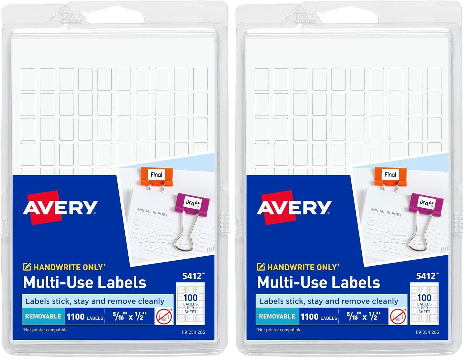 Avery Removable Rectangular Labels, 0.31 x 0.5 Inches, White, 1100 of labels (5412) (Pack of 2)