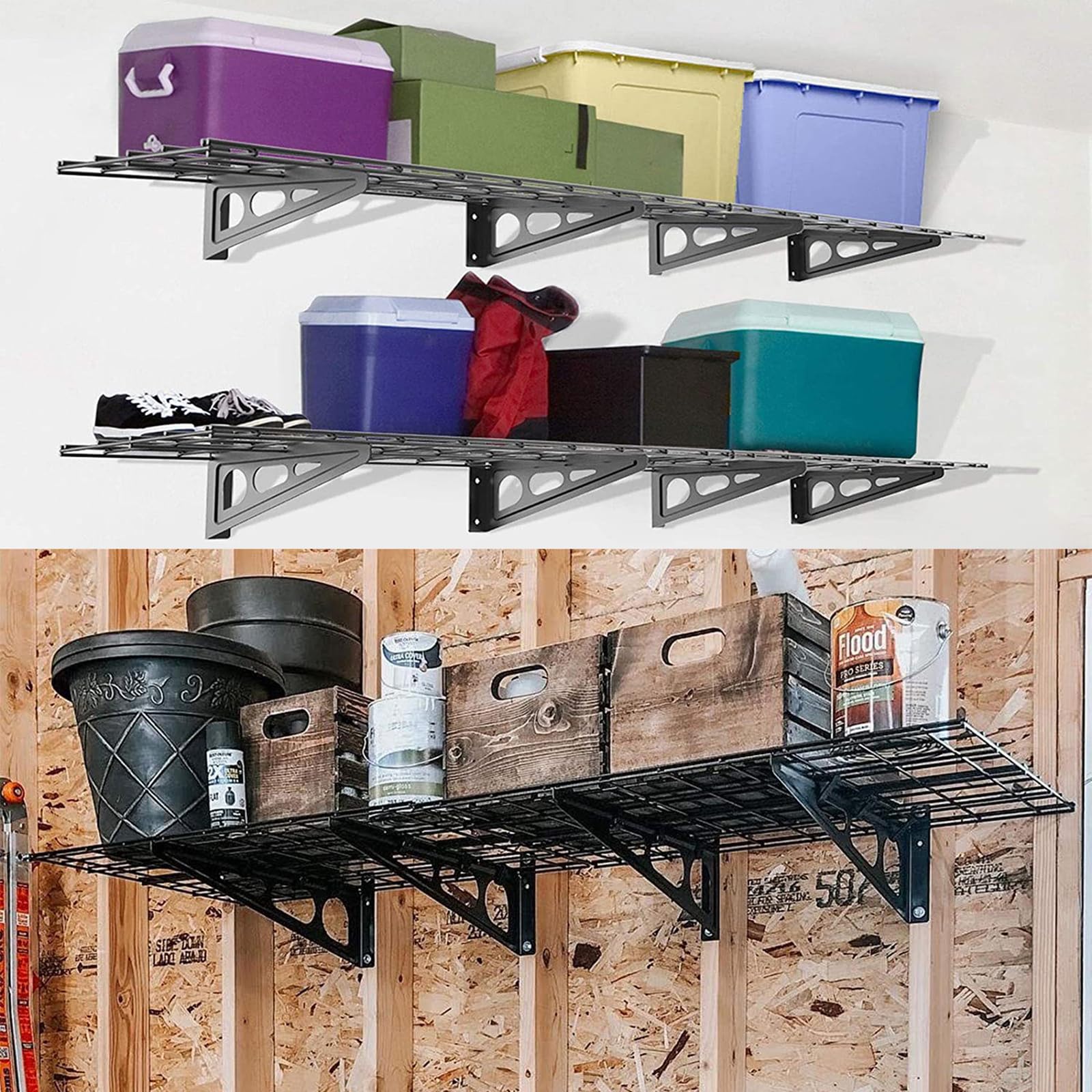 Heavy Duty Corner Shelf - Wall Mounted Steel Brackets Organizer - Up to 600lbs Load Capacity for Tools