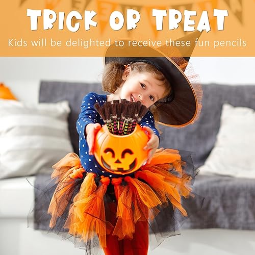 Miniatura 6 de Ireer Lápiz de escoba de bruja de Halloween, bolígrafos coloridos de escoba de bruja, lápices de escritura, recuerdos de fiesta de Halloween para