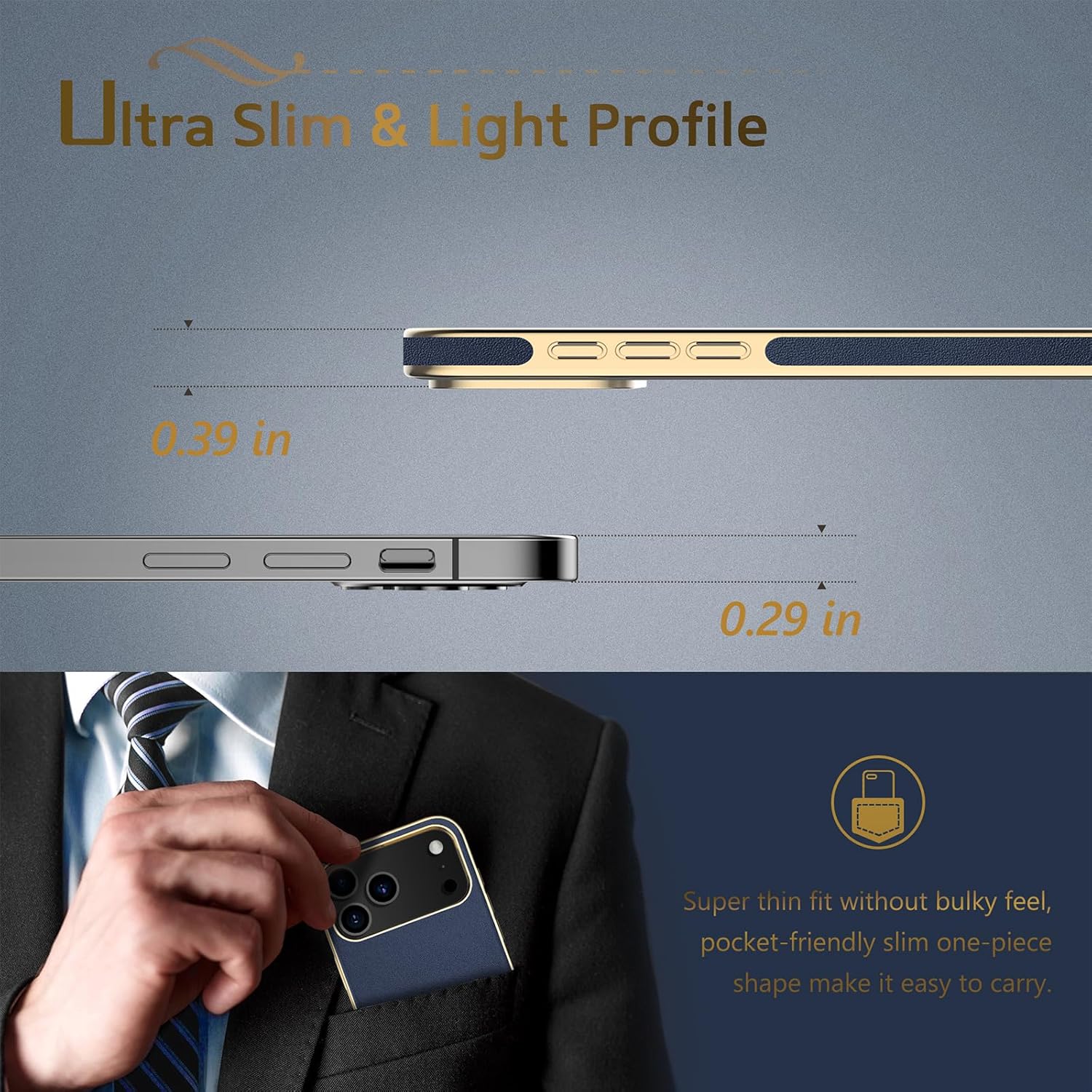 LOHASIC for iPhone 17 Pro Max Case Leather, Men Women Luxury Classic Back Cover with Soft Microfiber Lining Anti-Slip Grip Cases for iPhone 17 ProMax, Navy Blue - Image 3