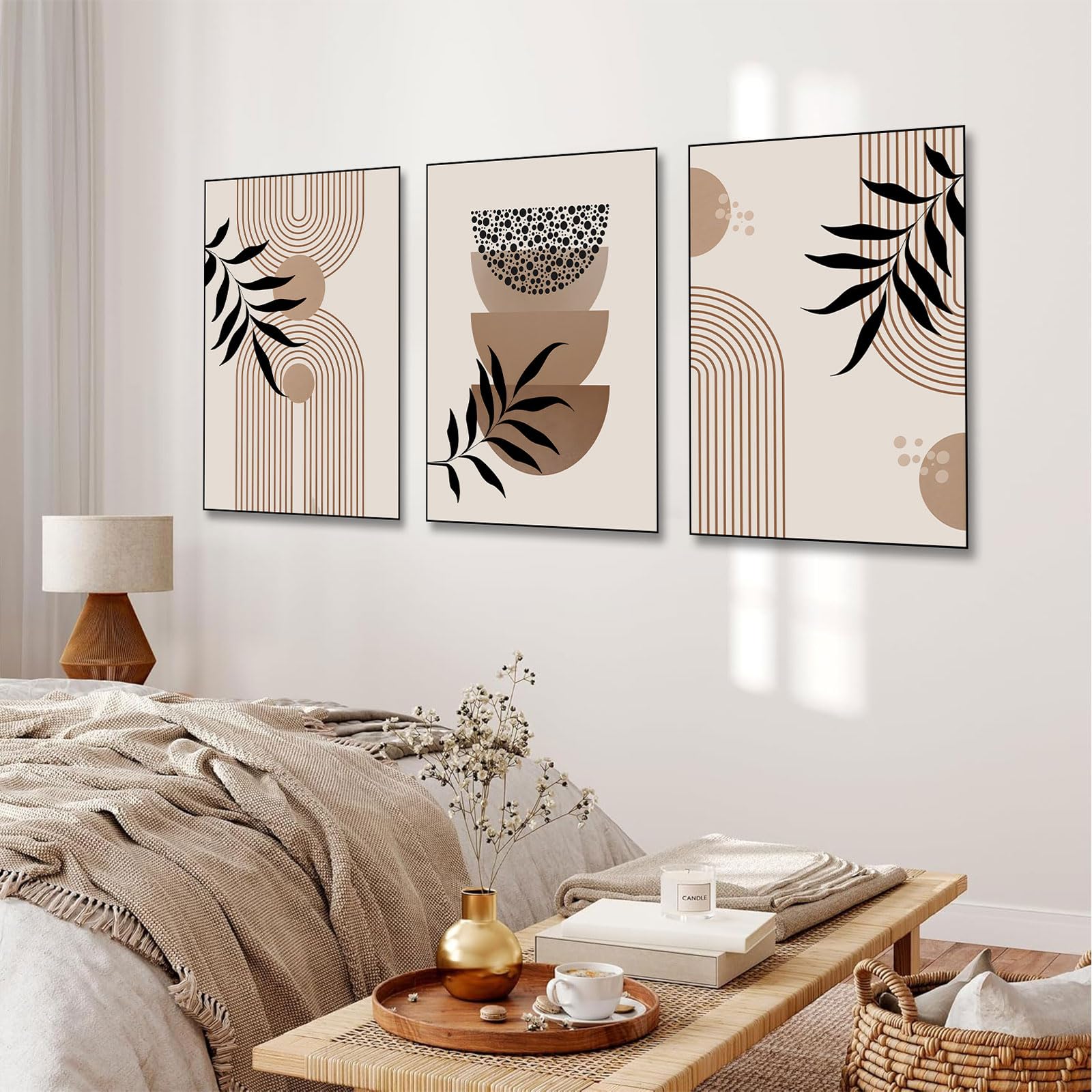 BNREDA Set di 3 poster bohémien, linea astratta, arte da parete, moderna linea geometrica, poster da parete, decorazione da parete, per soggiorno, camera da letto, senza cornice (B, 60 x 90 cm x 3,