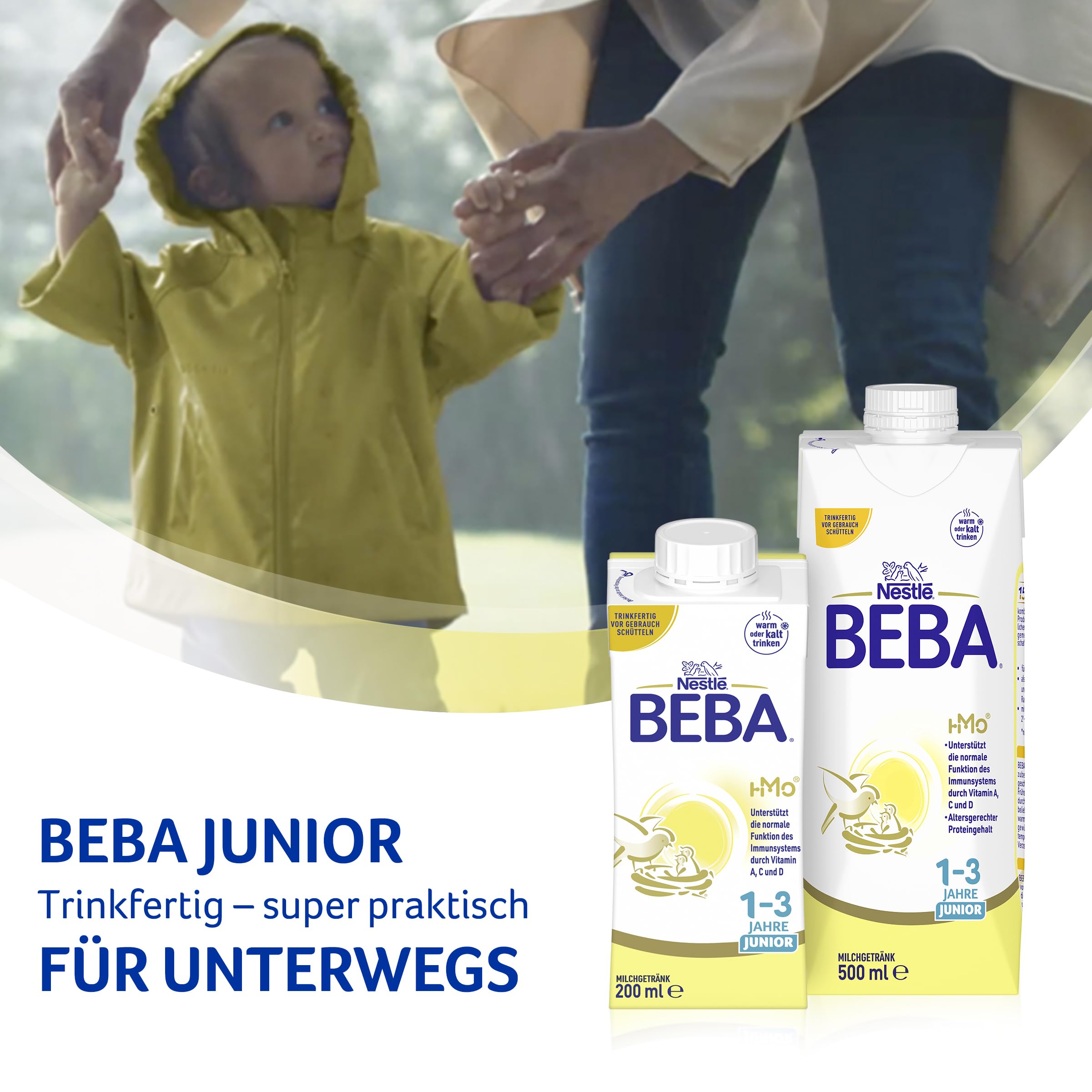 BEBA Junior 1+ Milchgetränk ab dem 1. Geburtstag, Mit HMO, Altersgerecht angepasster Proteingehalt, Nur Laktose, Ohne Palmöl, Ohne Fischöl, Kleinkindnahrung, Baby-Milchpulver, 6er Pack (6 x 800g)