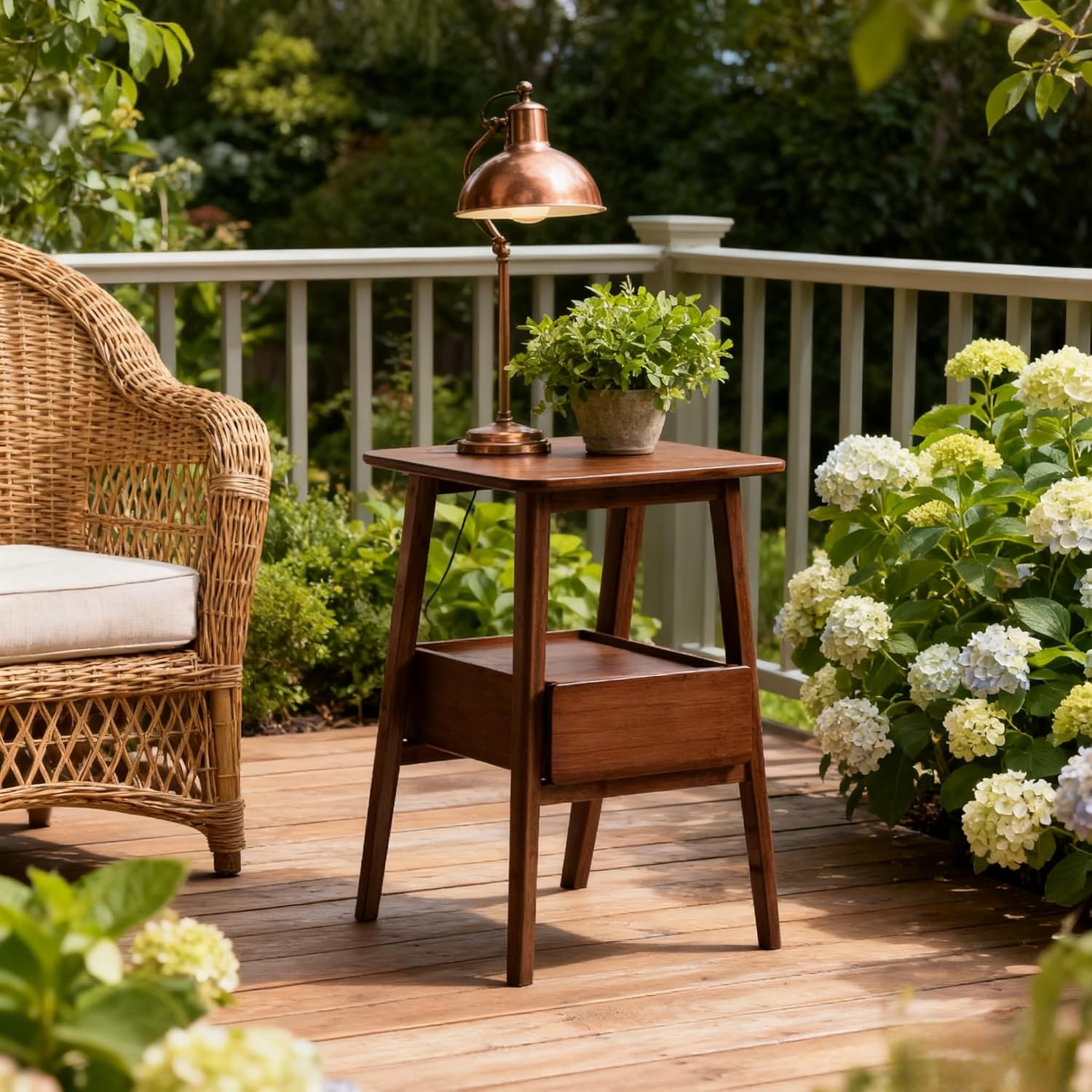 Nightstand Mid Century Modern and Drawers Display Cabinet for Bedroom Bamboo Bedside Tables 21.9x15.8x14.2in with USB Charging Port Night Stands Bed Side Table