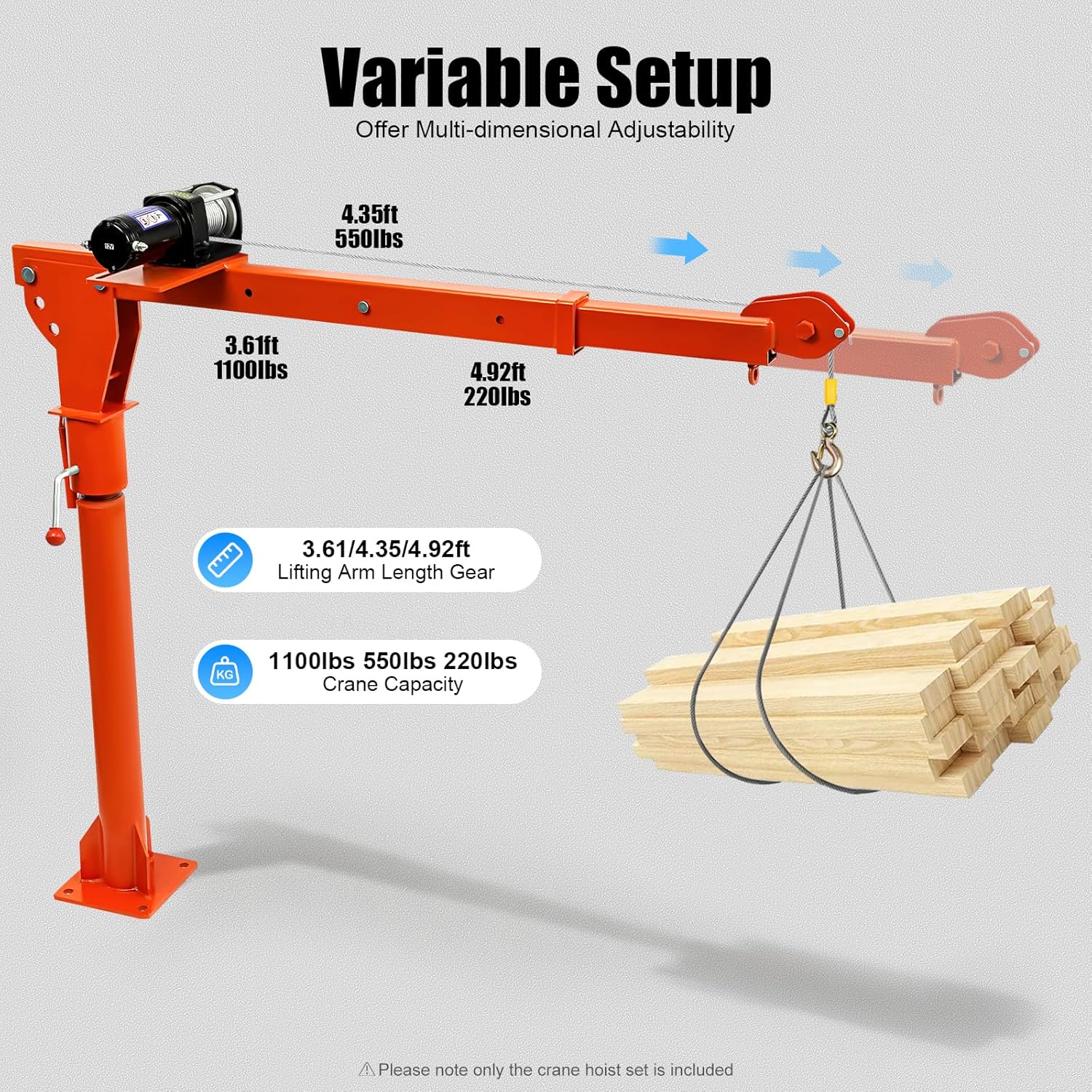 Truck-Mounted Crane Hoist, 1100LB Truck-Mounted Crane with 12V 3500LB Electric Winch, Heavy Duty Pickup Truck Jib Cranes, Adjustable Truck-Mounted Crane for Construction Industry