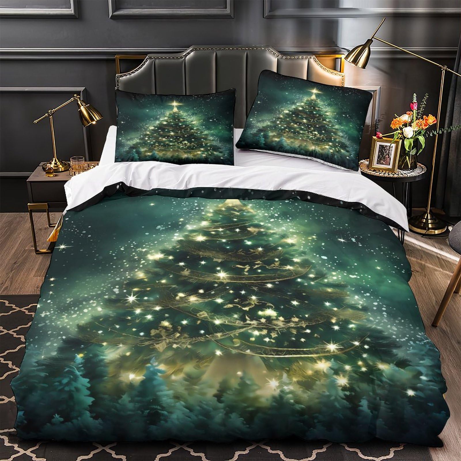 Housse de couette Noël 135x200 hypoallergénique avec fermeture éclair pour ado