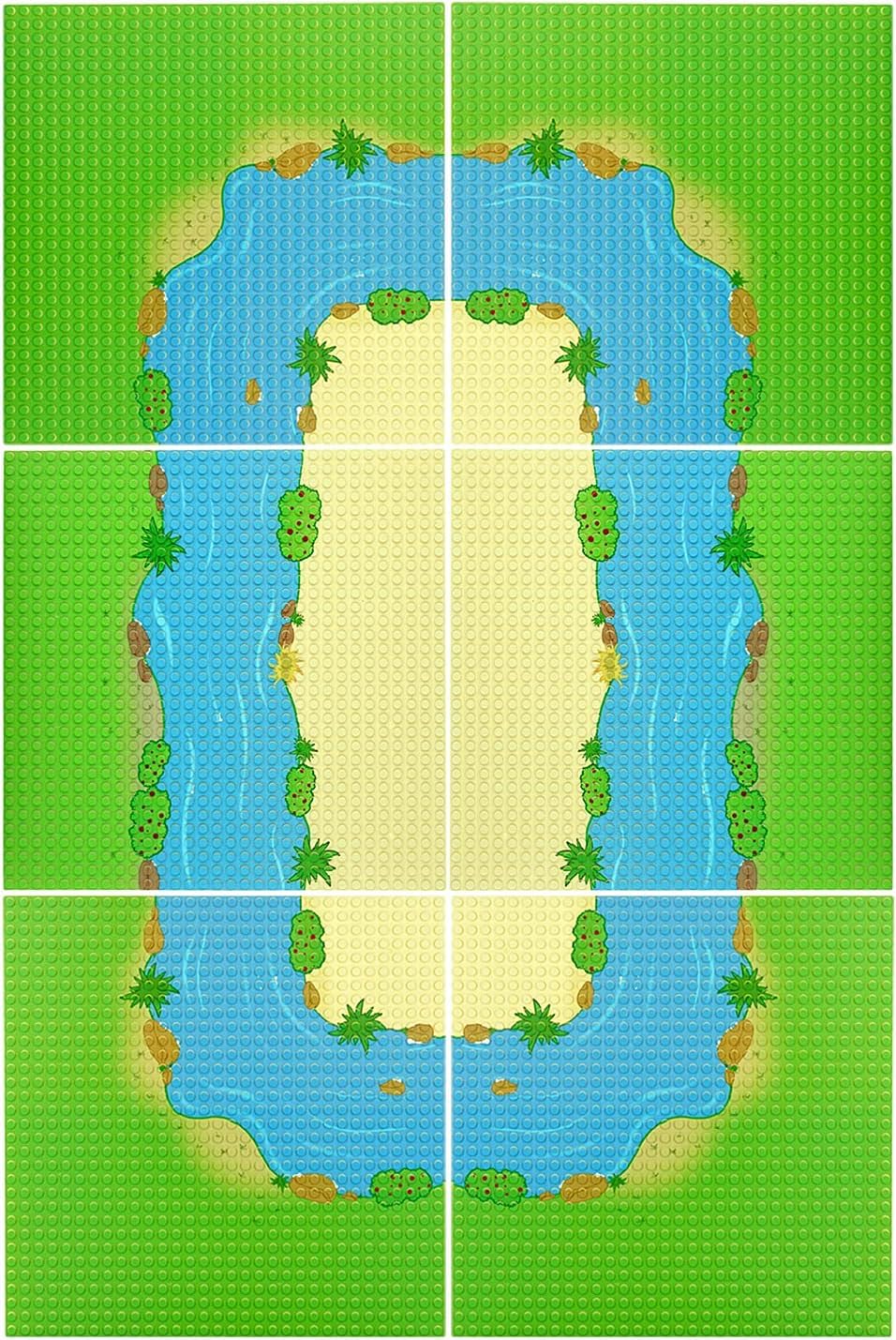 6 Pack Rainforest Base Brick Plate, Scenes Baseplates for River, City Roads Building Blocks Kids Toy, Building Brick Base Plate Tight, Tropical Treehouse Scenery (2 Straight + 4 Curve 10" x 10")