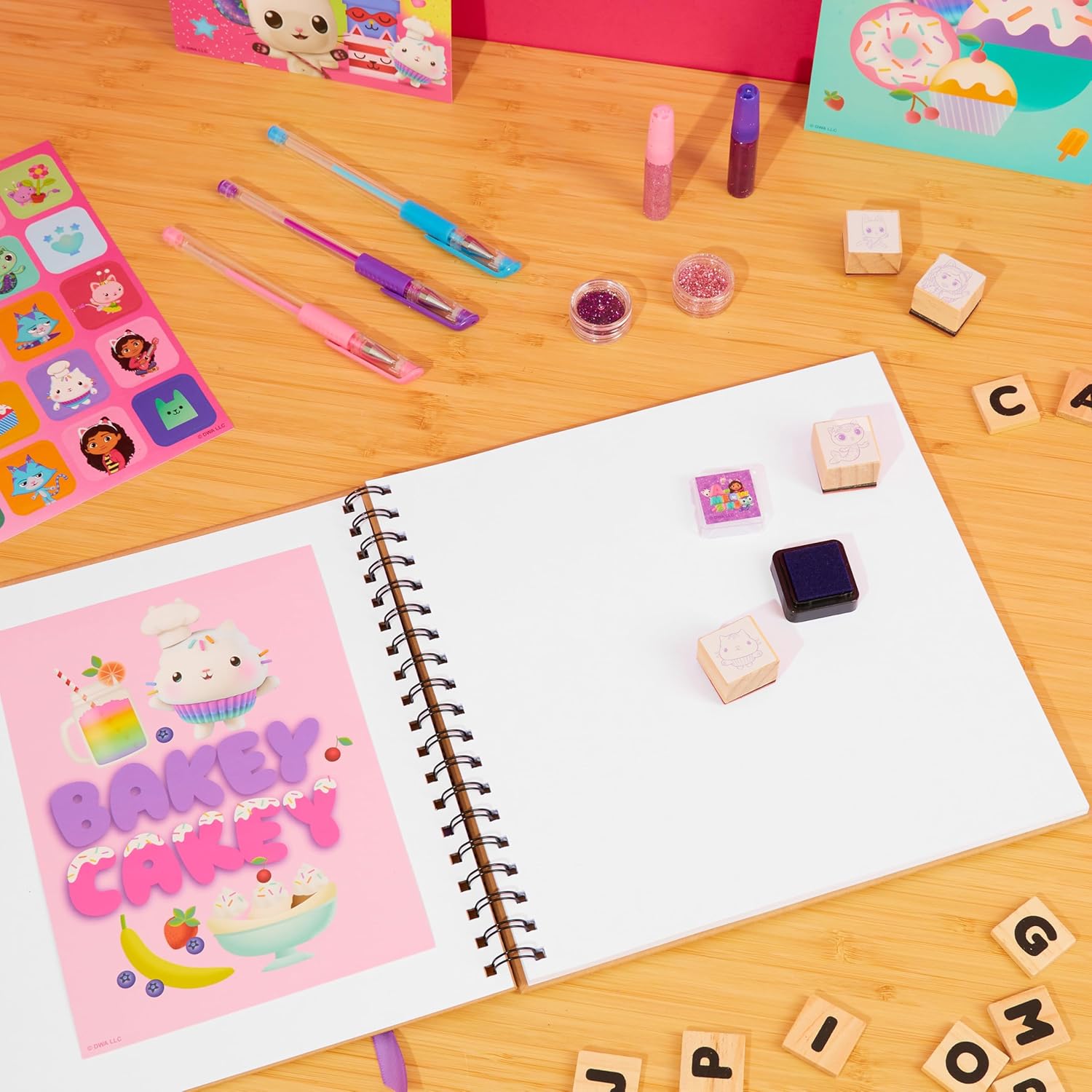 Gabby's Dollhouse Scrapbook Kit for Kids Art Supplies Craft Set Scrapbook Accessories Stickers Stamps Gel Pens Gifts for Girls