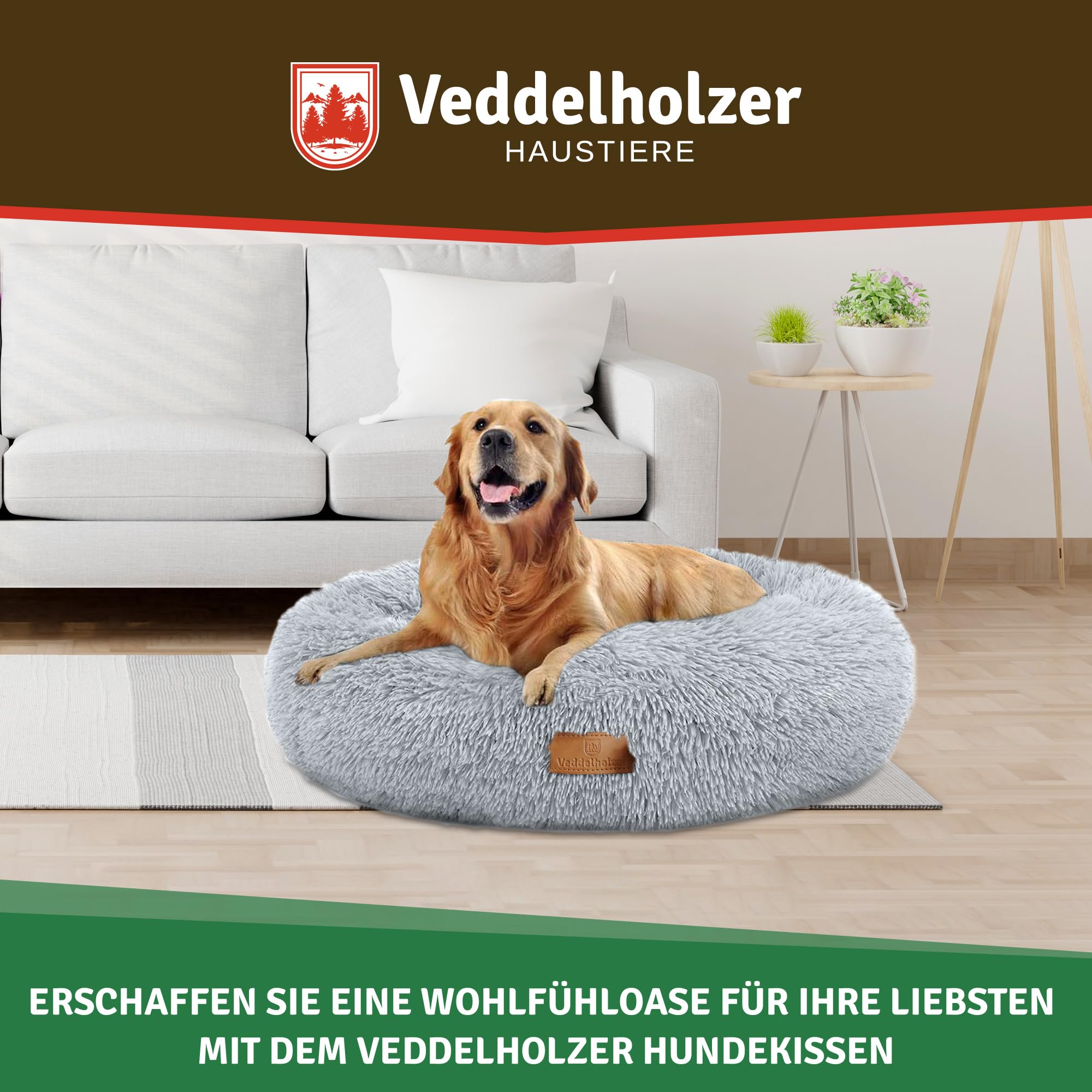 Veddelholzer Ø 100 cm (XL) Hellgrau Hundebett Katzenbett Hundekissen Hundebetten in mehreren Größen Hundebett große mittelgroße kleine Hunde waschbar in hellgrau und dunkelgrau für alle Hunde & Katzen