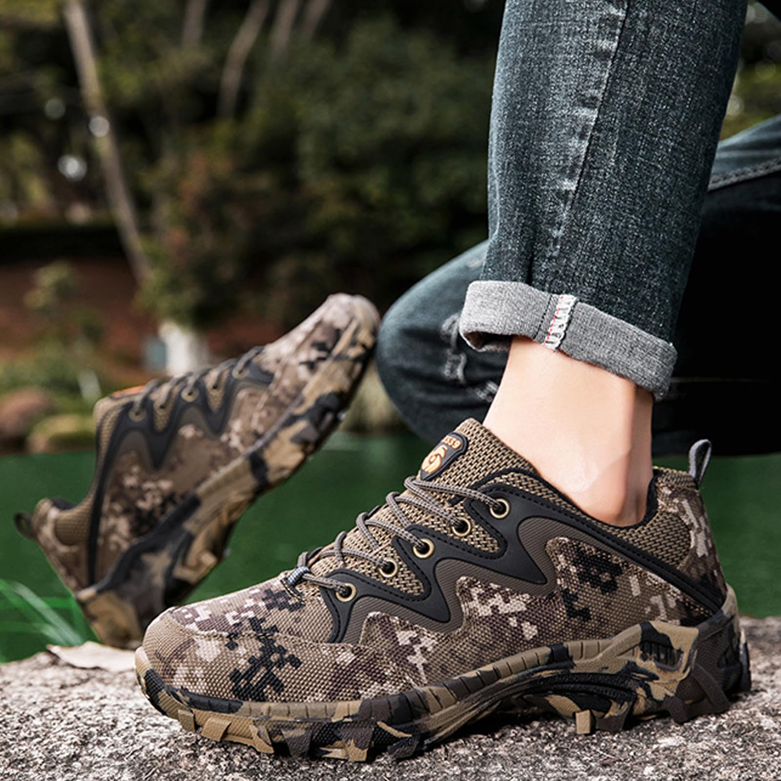 Hixingo Chaussures de Randonnée Homme Femmes, Camouflage Chaussure Randonnée Plein Air, Antidérapant Respirant Baskets de Marche