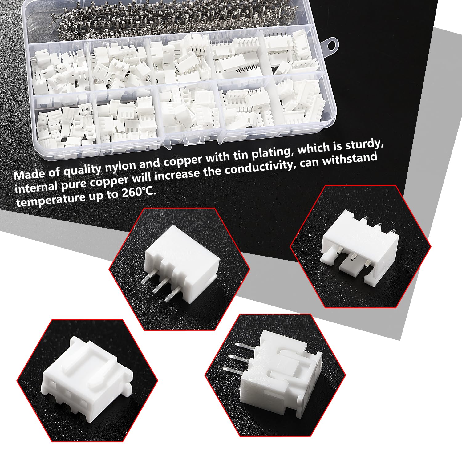 YIXISI 460 PCS 2.54mm JST-XH 2/3 / 4/5 / 6 Pin Housing Connector Adapter Plug, JST Connector Kit, White - JST XH - B - Image 3
