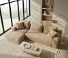 Chic Modular Corner Sofa with Sleep Function Made of Compressed Foam 3 Seater L-Shape Couch with Stool Supplied without Assembly (Beige Corduroy Right Chaise Longue)