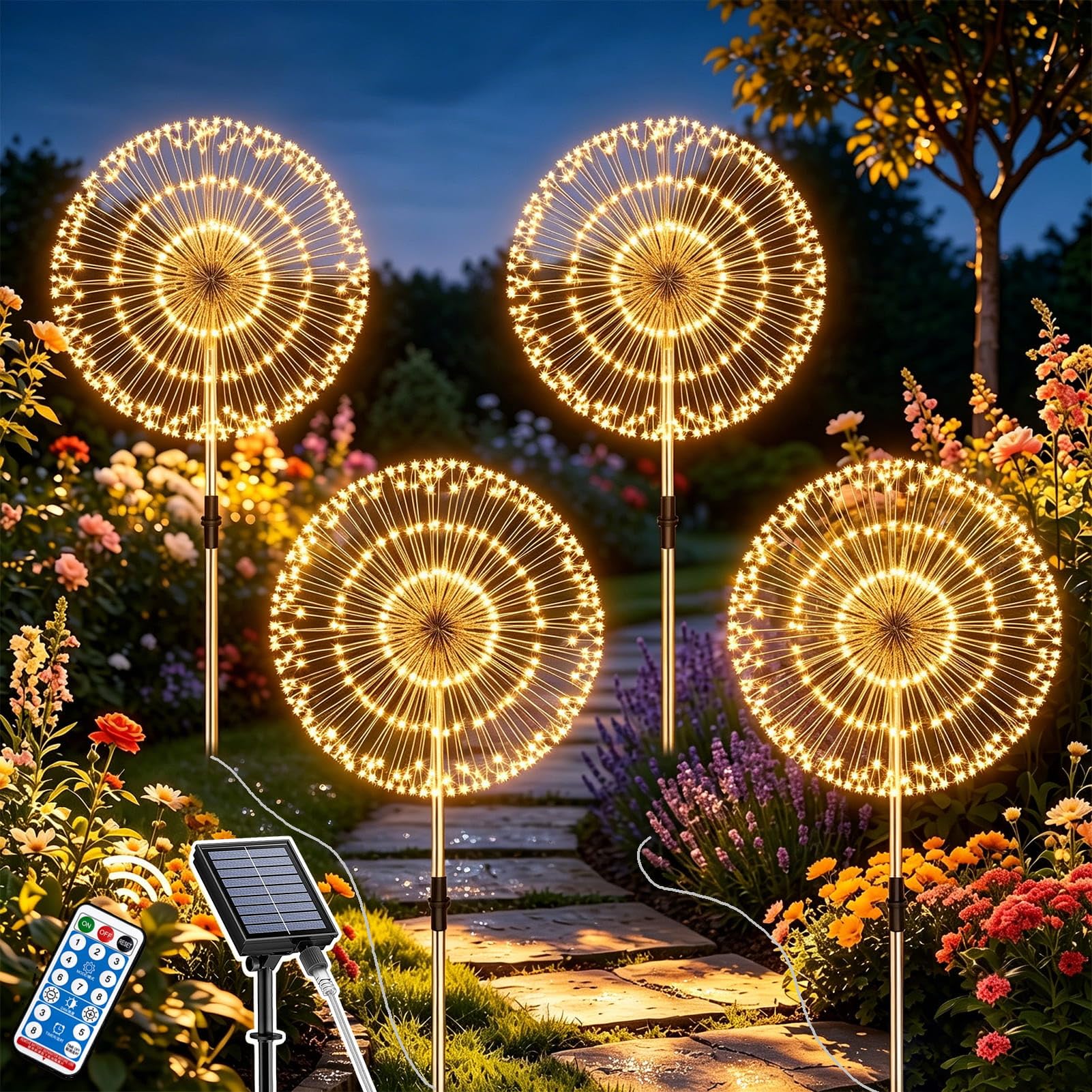 Dekofun 4 X 120 Led Garden Solar Lights8 Modes Starburst Outdoor Waterproof Fairy Light Outside For Pathway Patio Yard Lawn from B&Q
