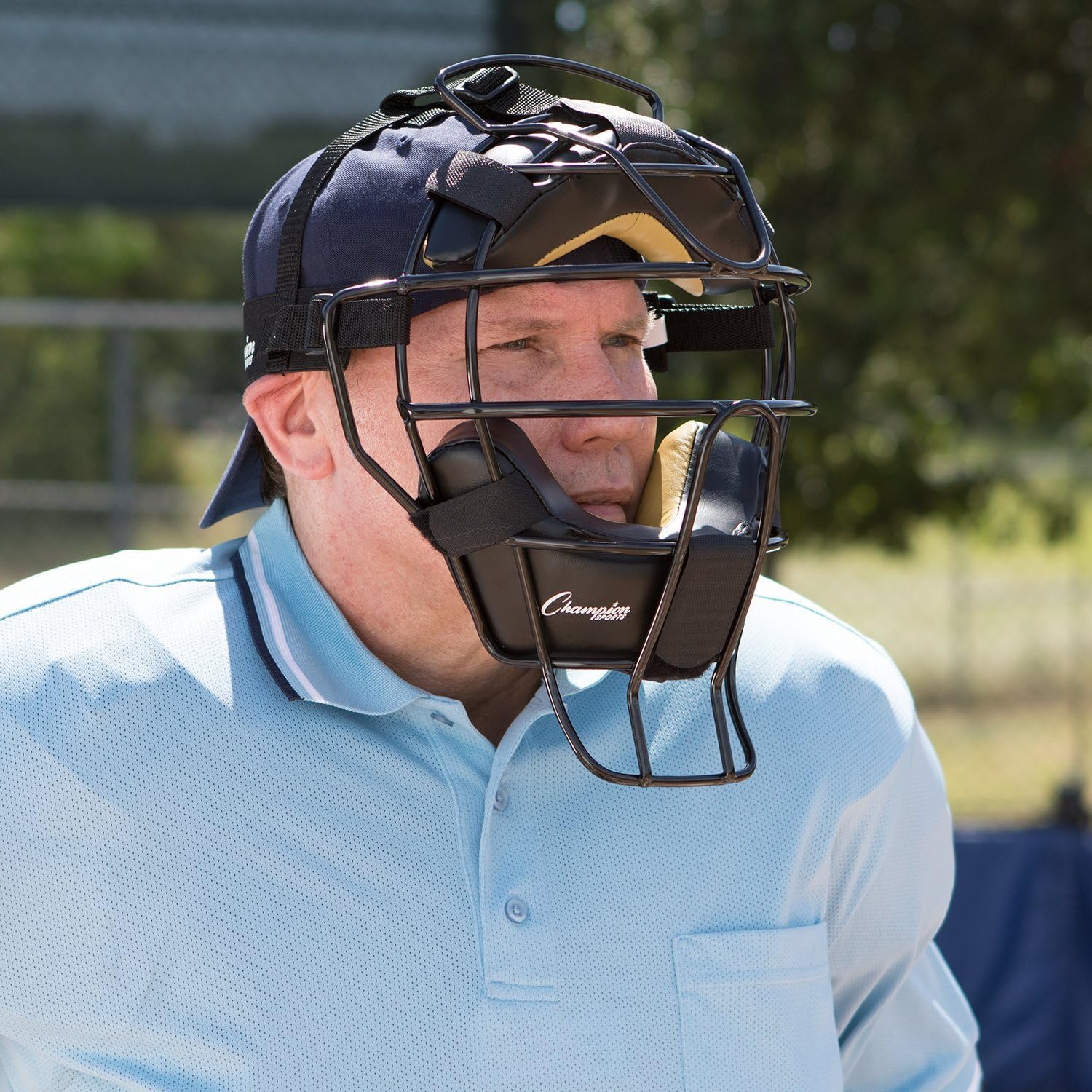 Champion Sports Ultra Lightweight Umpire Face Mask – Baseball & Softball Umpire Equipment, Steel Frame, Leather Padding