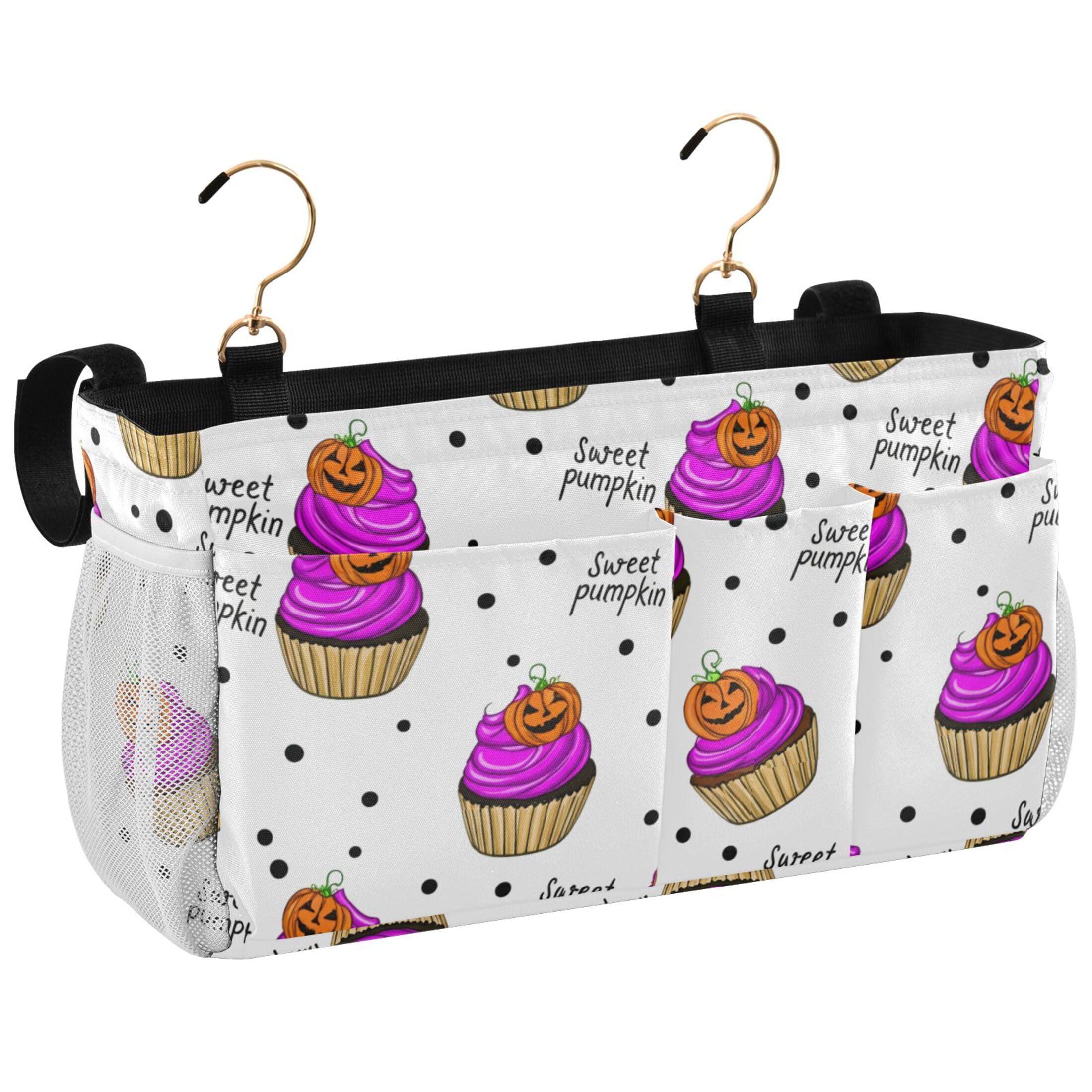 Burbuja Cute Halloween Cupcakes Bedside Caddy Hanging Storage Organizer with 2 Straps and Hooks for Home College Dorm Bunk Bed Hospital Bed Crib