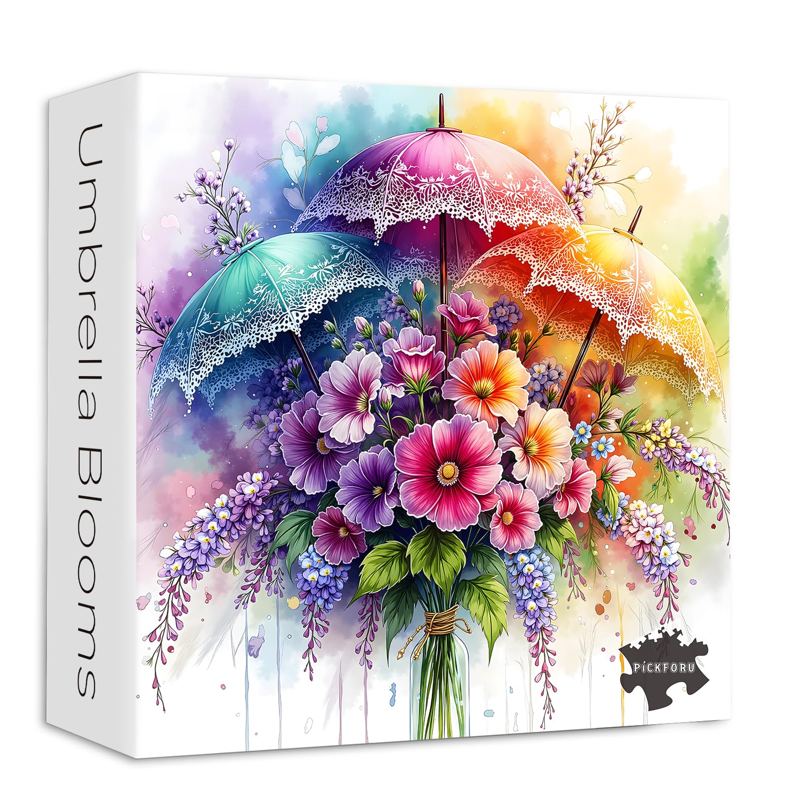 Flower Puzzles for Adults 1000 Pieces, PICKFORU Colorful Floral Puzzle Umbrella, Hard Impossible Wildflower Plant Theme as Home Decor