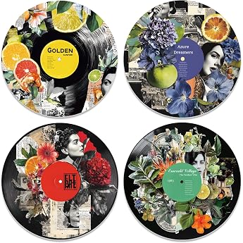 DOODLREAM Pack of 4 Vinyl Records Decor 30 cm Vintage Lady and Botanical Aesthetics Wall Decoration Hippie Wall Art Trippy Records for Dormitories Homes Offices Bedroom Living Room