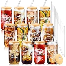 12 Sets Employee Appreciation Gifts Team Thank You Gifts for Staff Coworker Inspirational and Motivational Glass Cups 16 oz Can Shaped Beer Glass with Lids Straws Brushes