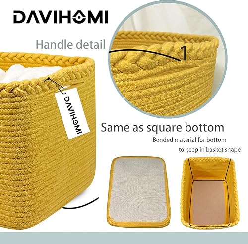 Miniatura 4 de Cesta rectangular de cuerda de algodón tejida para almacenamiento, cestas de regalo para asas, cestas de almacenamiento de tela para organizar, 13.5