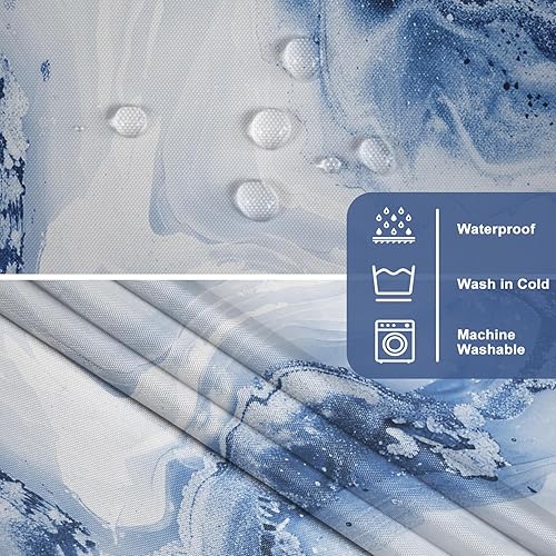 Miniatura 3 de Cortina de ducha sin gancho con forro a presión, mármol azul, textura moderna de tinta grieta, cortina de ducha de doble capa, tela impermeable,