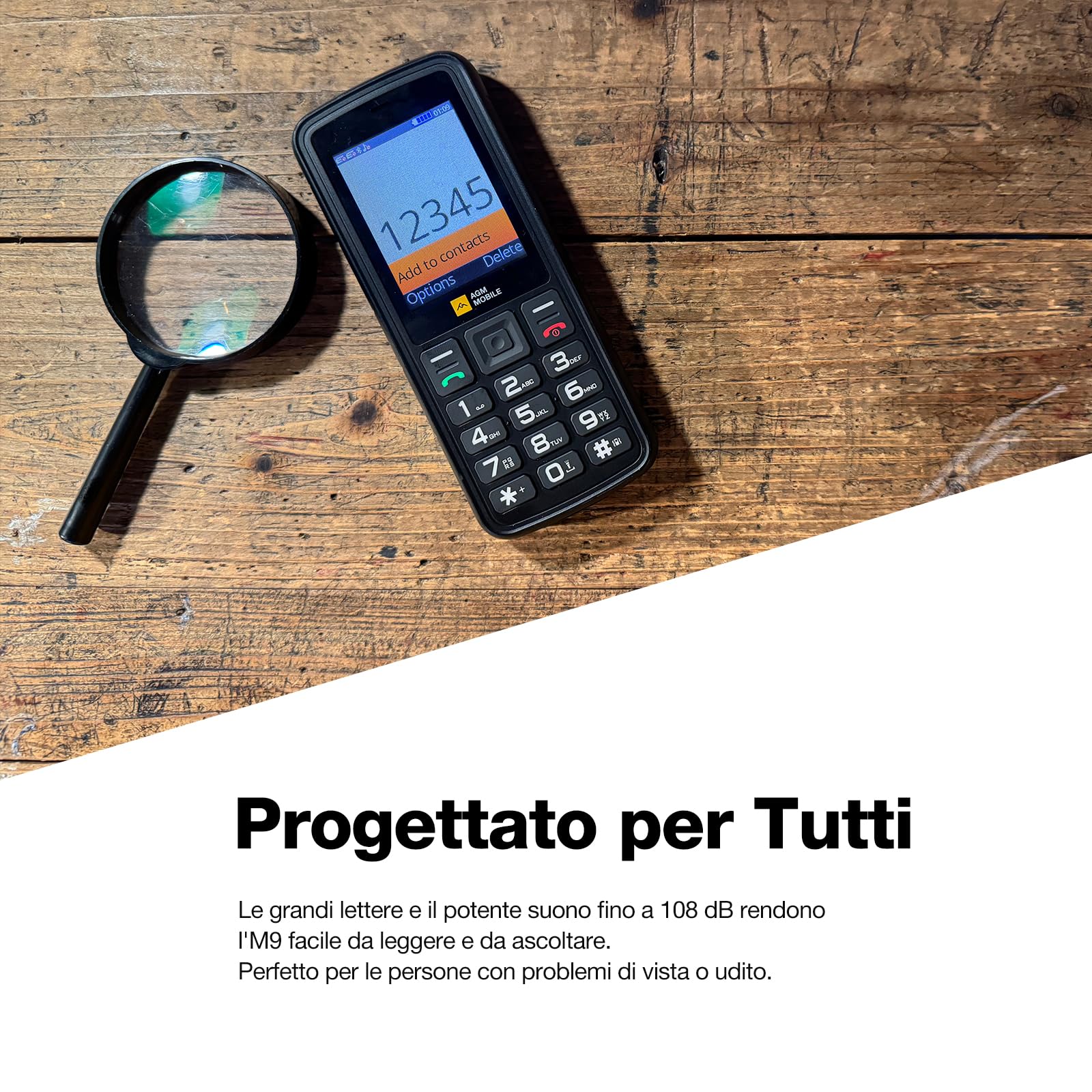 AGM M9 Telefono cellulare,4G LTE compatibile T-Mobile,3 slot schede,IP68 & IP69K impermeabile，espandibile 128GB,tasti grandi,composizione rapida,1000mAh,radio FM, torcia.