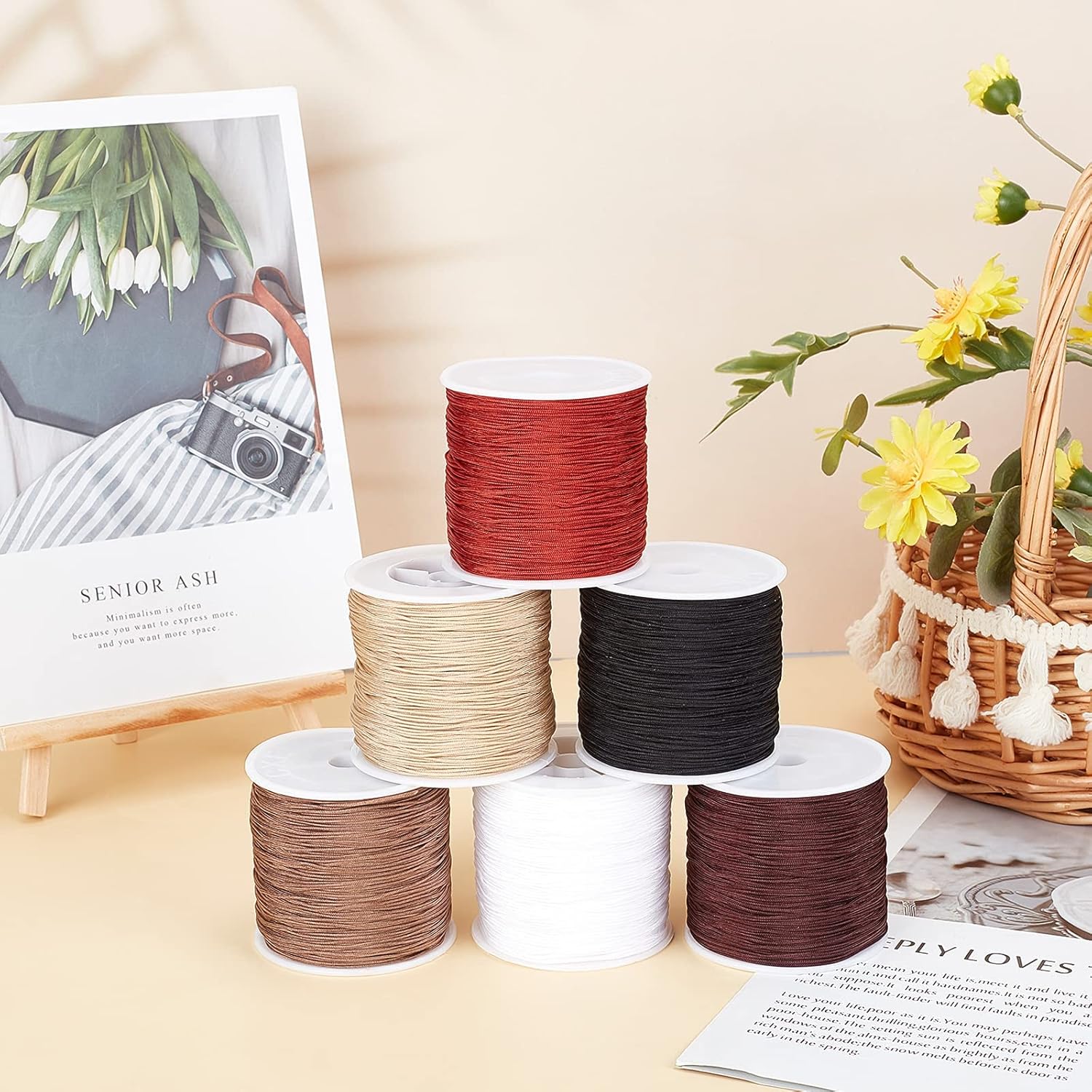 PH PandaHall 600 Yards 0.8mm Nylon Beading String Cord 6 Colors Chinese Knotting Cord Nylon Kumihimo Macrame Thread Braided Lift Shade Cord for Friendship Bracelets Christmas Tree Ornament Hair Decor - Image 7