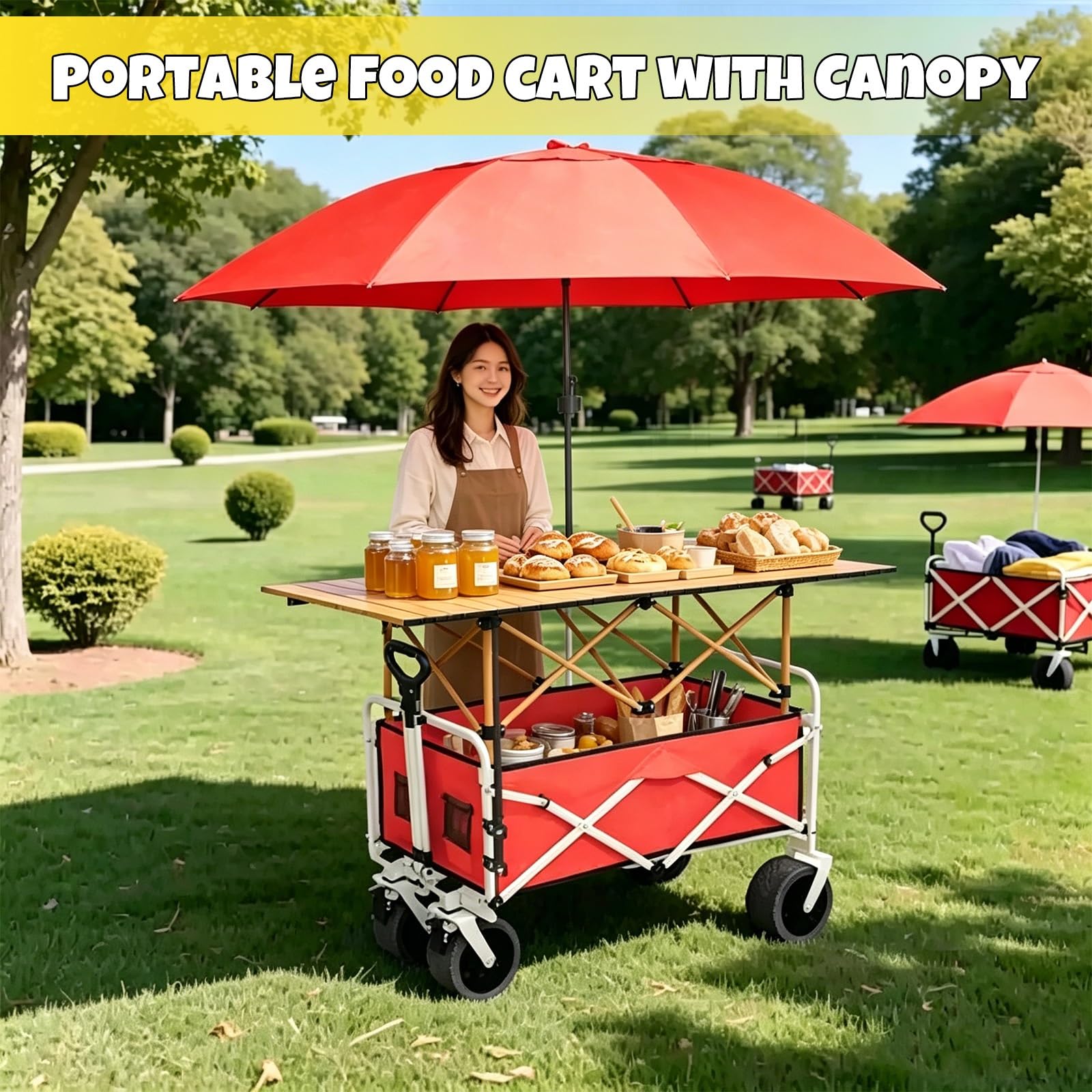 HARELA Genérico Puesto De Mercado con Toldo, Carrito de Comida callejera con Ruedas, Puestos Plegables for la Venta en el Mercado(Black,118cm/46.4in)