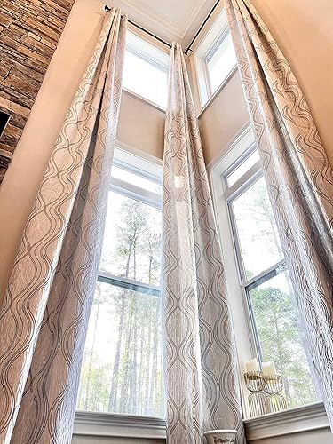 Miniatura 6 de Ikiriska Cortina jacquard extra larga con patrón blanco y grisplateado con ojales en la parte superior 12 15 16 17 18 19 20 24 pies 2 pisos gran