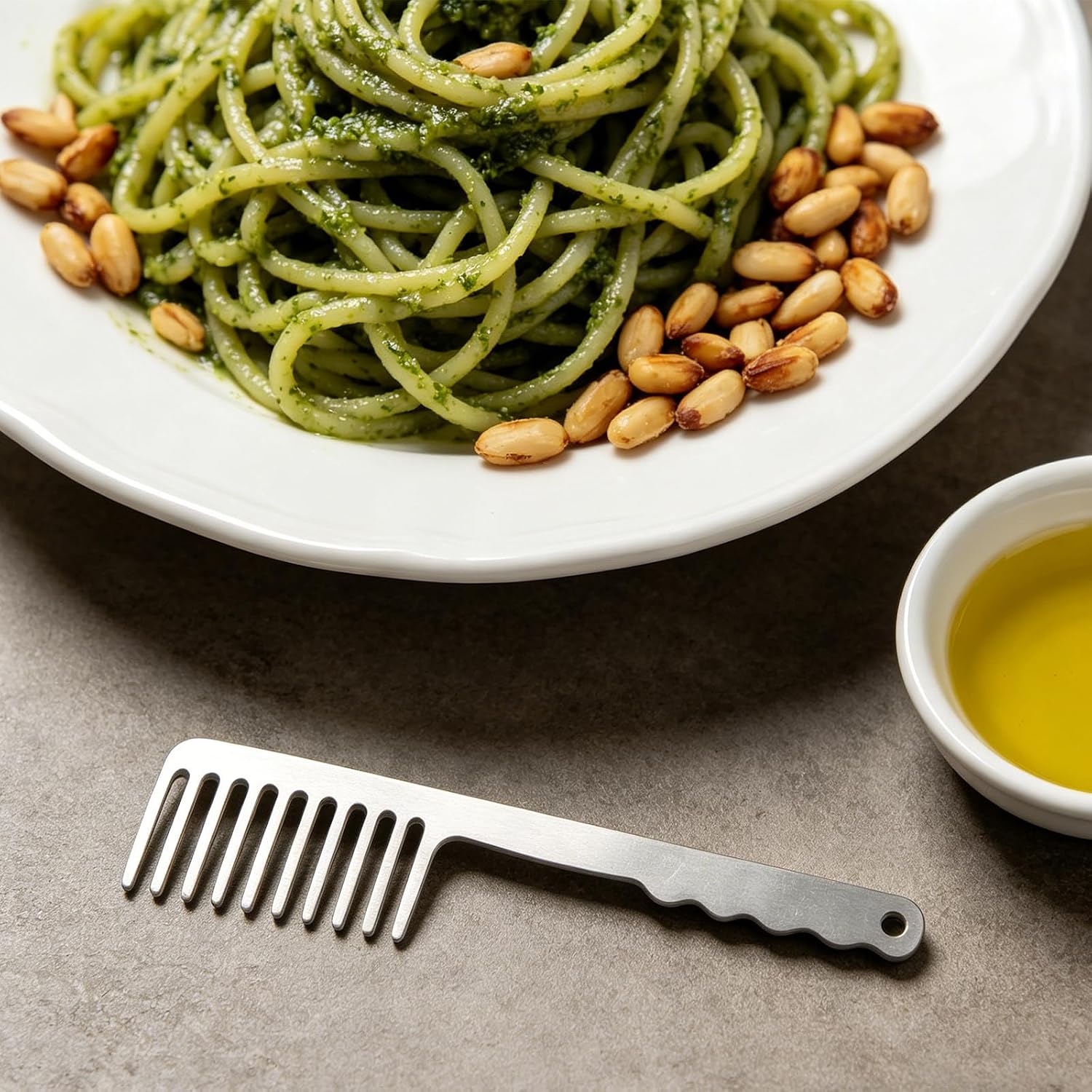 Comb Shaped Pasta Fork: Long Handle Spaghetti Noodle Fork - Creative Spaghetti Server Pasta Serving Tool - Metal Kitchen Utensil for Home Restaurant Cooking