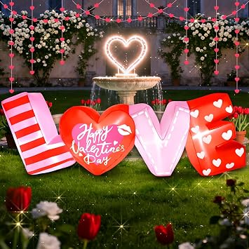 Halfjuly 5.9 FT Valentine Inflatables Outdoor Decorations, Inflatable Love Letters with LED Lights, Romantic Blow Up Decor for Home Yard Lawn Garden Wedding Party Holiday
