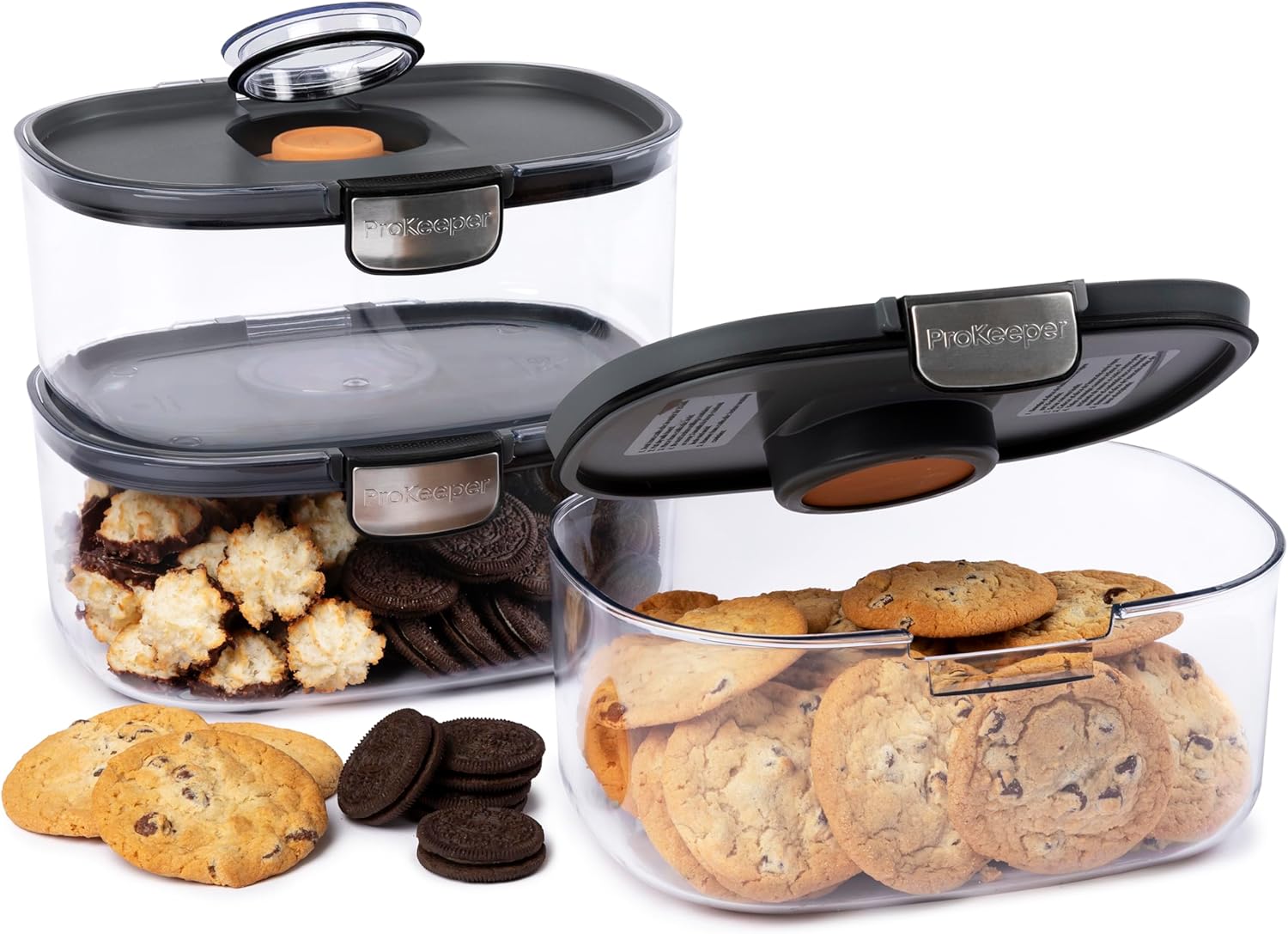 Progressive ProKeeper International Airtight Food Storage Container with Terracotta Disk for Freshness, Stackable & Dishwasher Safe, Ideal for Cookies, Baked Goods, & More 3 Quart, 3-Piece