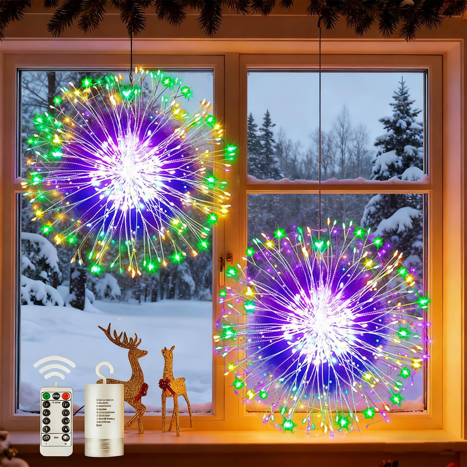 Joycome Firework Lights 2 Pack 198 LED Starburst Lights Battery Operated