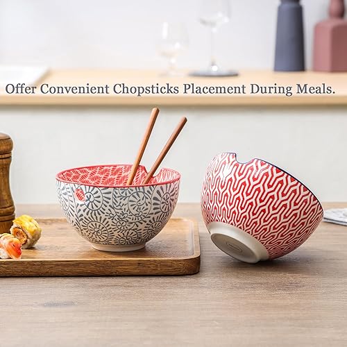 Miniatura 5 de Selamica Cuencos de cerámica para ramen, cuencos de fideos de 15 onzas para cocina con palillos, cuencos profundos para sopa japonesa de ramen Udon