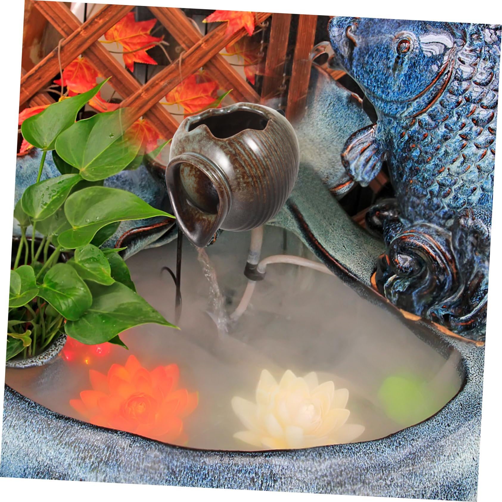 Zimmerbrunnen aus Keramik mit Einzigartigem Glasur Design Kleiner Teichbrunnen für Garten Fischfreundlich für Kleine Räume Wie Regale
