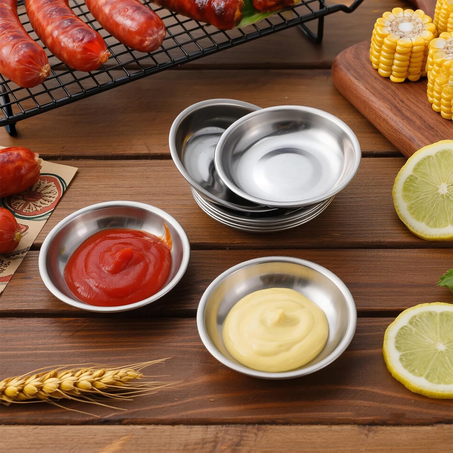 10pcs round Stainless Steel Sauce Dish for Nuts and Sauces