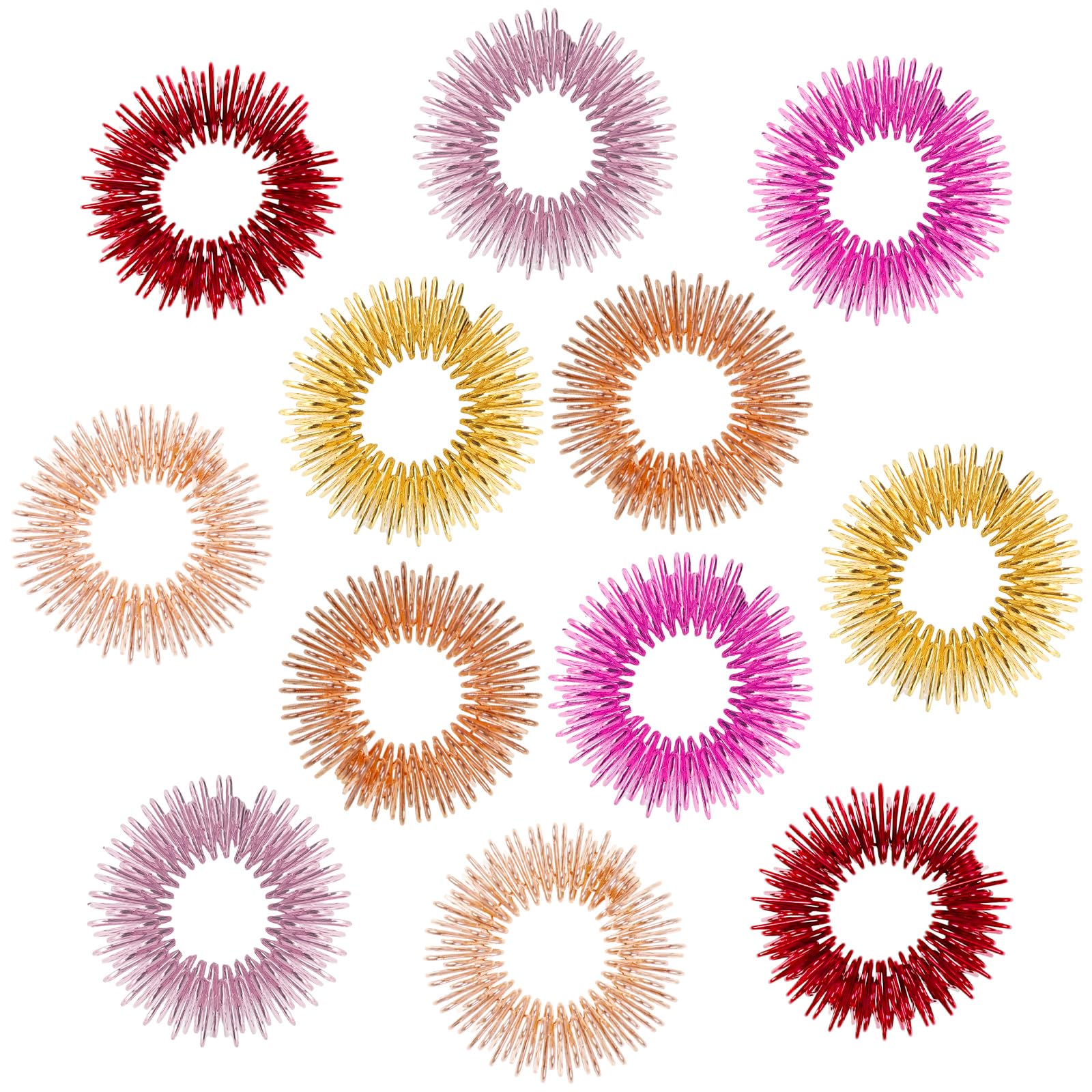 LLMSIX 12 Pieces Fidget Rings Acupressure Rings Sensory Rings Trichotillomania Fidget Toys Stress Relief Toys Set for Teens, Adults, Silent Stress Reducer (Gold Rose Gold Rose red red Pink Orange)