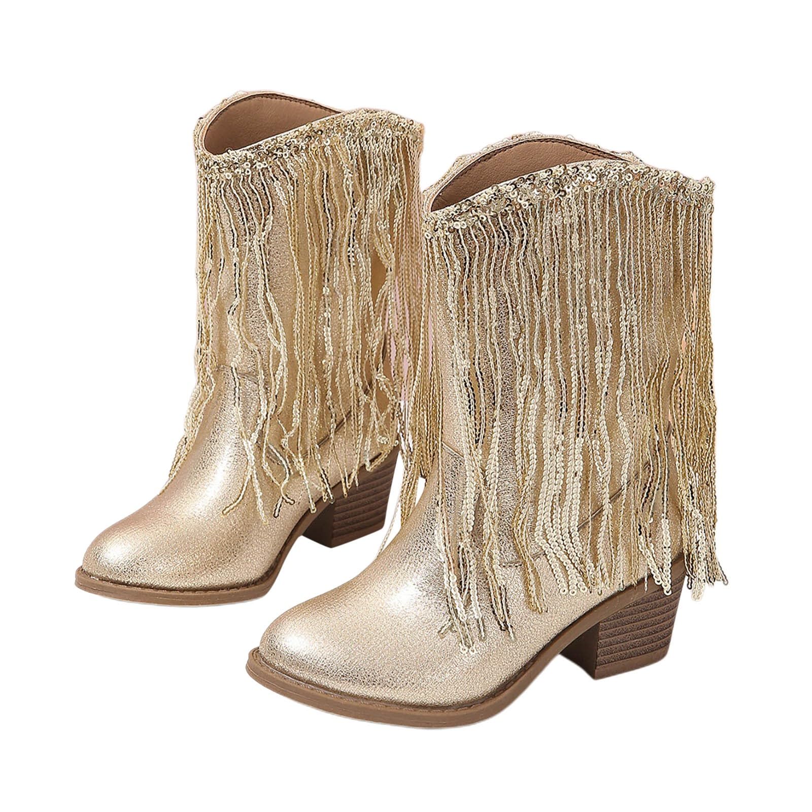 Remxi Stivali Cowboy Donna In PU – Medio Polpaccio, Tacco In Stile Western Per Matrimoni E Feste, Marrone Legno