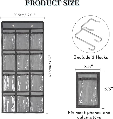 Miniatura 2 de Organizador para colgar sobre la puerta, para el aula, para colgar en la pared, puerta, armario, bolsa de almacenamiento de tela duradera, 12